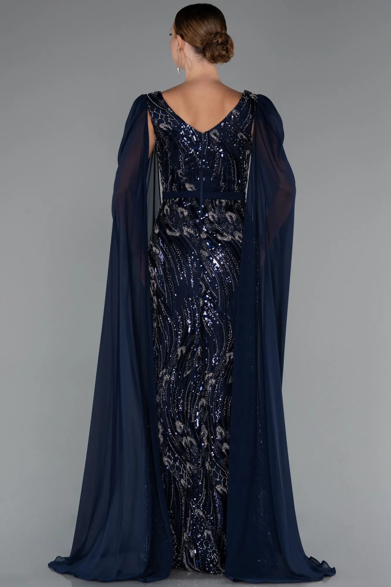 Navy Blue-Long Beaded Evening Dress ABU5248