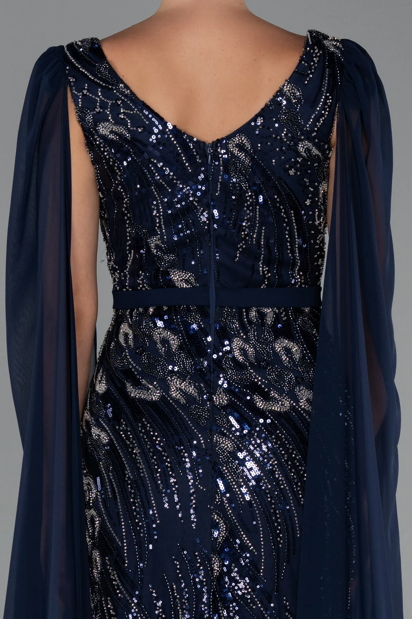 Navy Blue-Long Beaded Evening Dress ABU5248