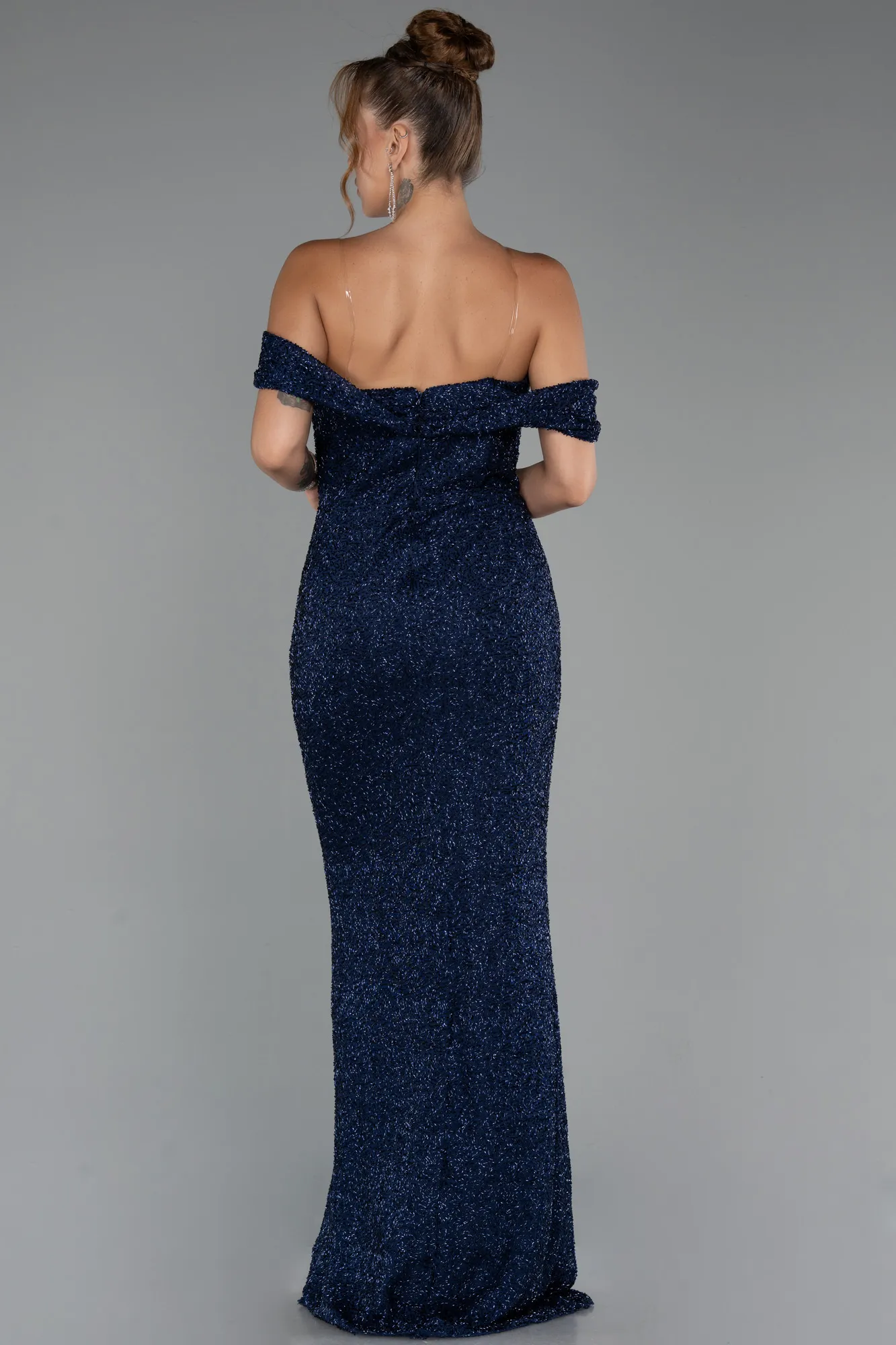 Navy Blue-Long Beaded Evening Dress ABU5285
