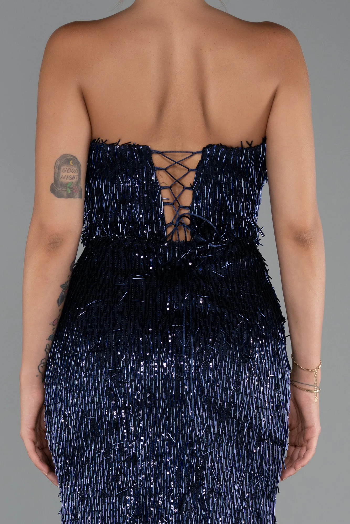 Navy Blue-Long Beaded Evening Dress ABU5292