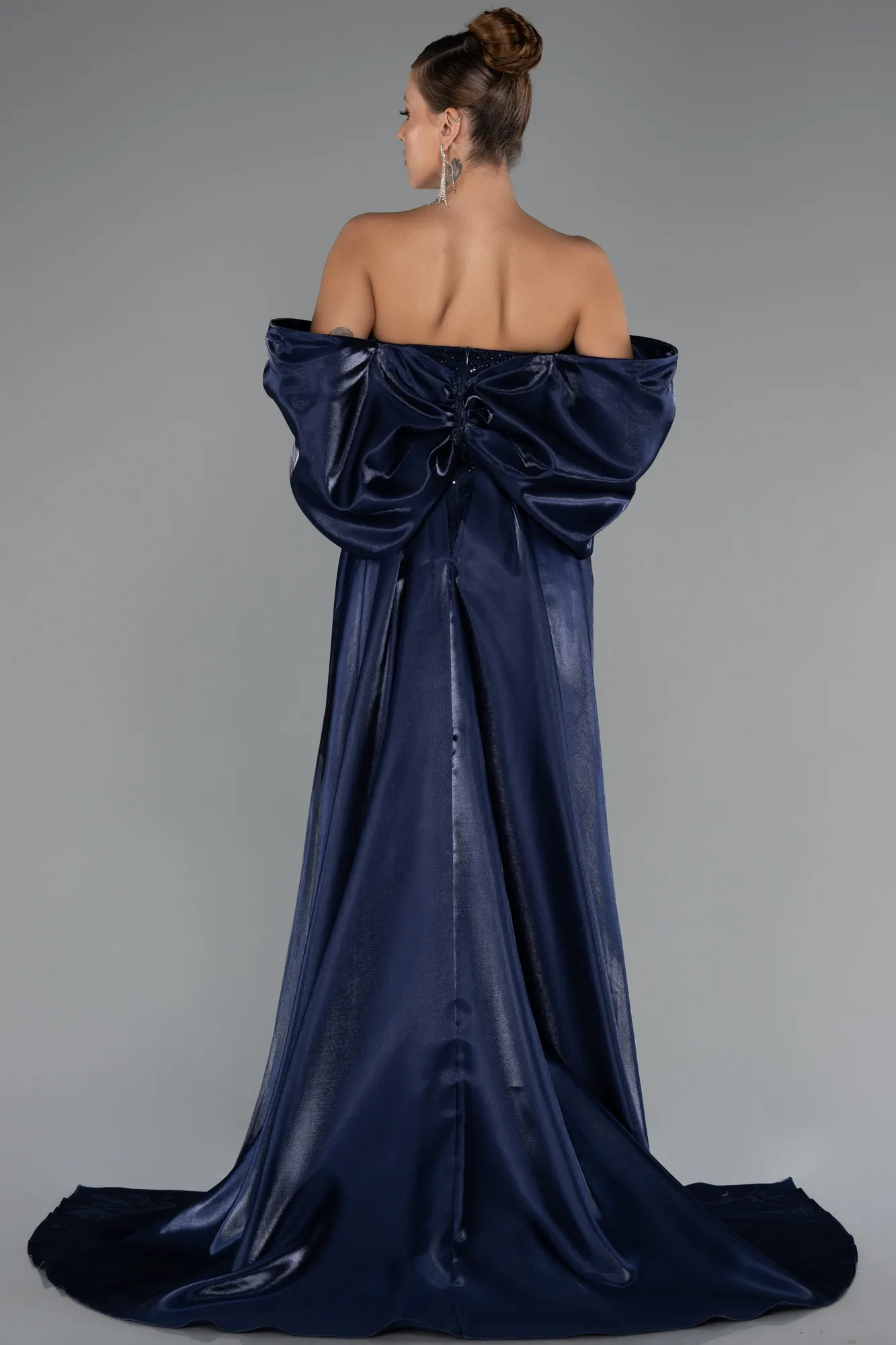 Navy Blue-Long Beaded Evening Dress ABU5335