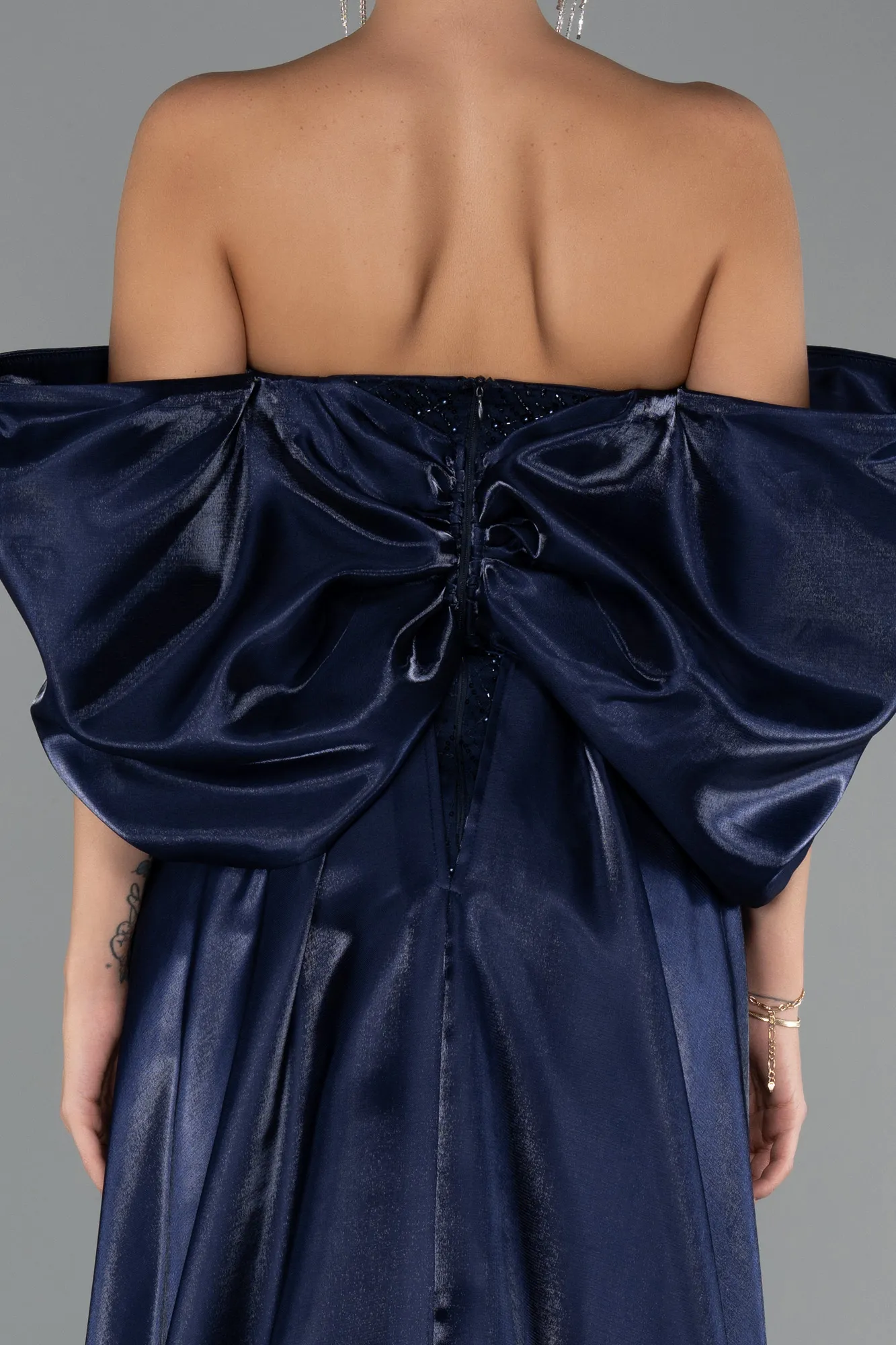 Navy Blue-Long Beaded Evening Dress ABU5335