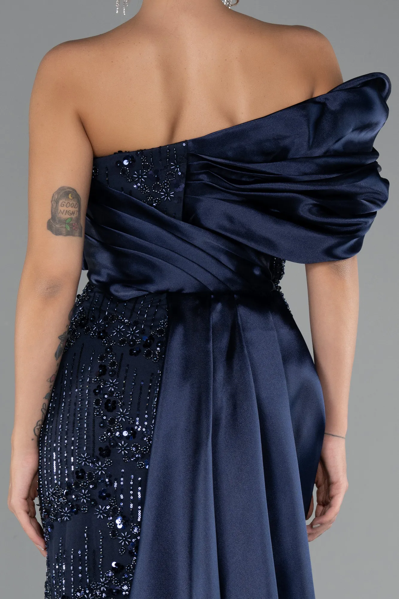 Navy Blue-Long Beaded Evening Dress ABU5361