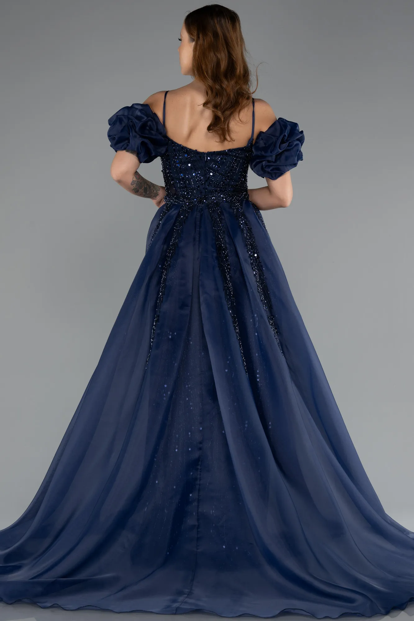 Navy Blue-Long Beaded Evening Dress ABU5391