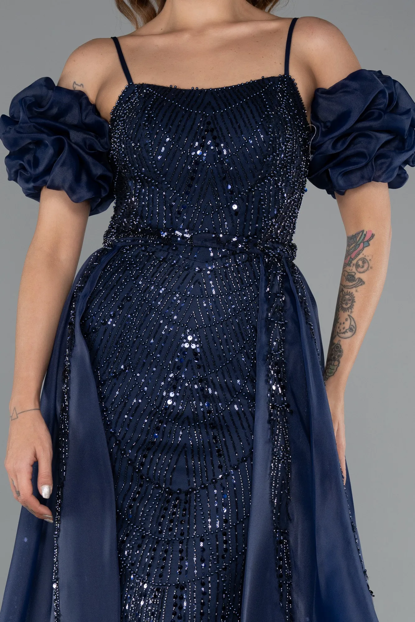 Navy Blue-Long Beaded Evening Dress ABU5391
