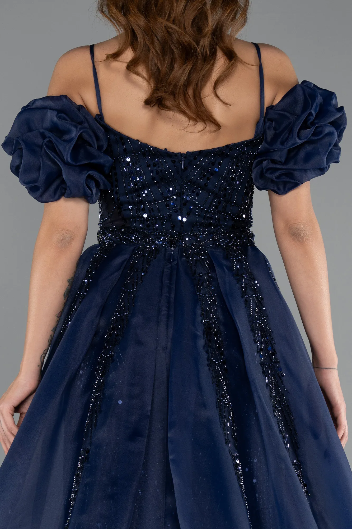 Navy Blue-Long Beaded Evening Dress ABU5391