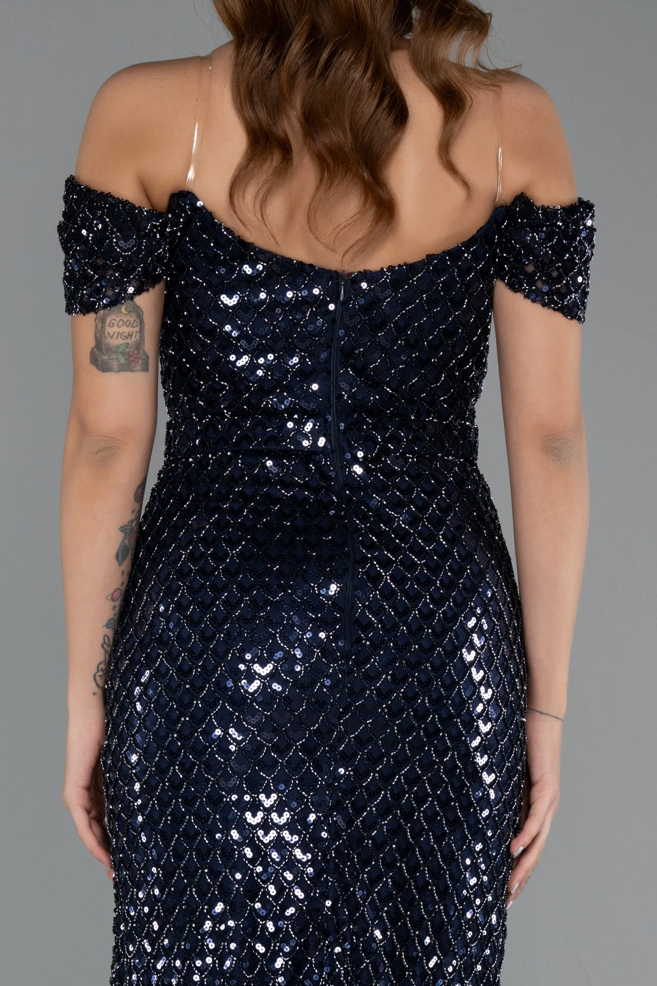 Navy Blue-Long Beaded Evening Dress ABU5401