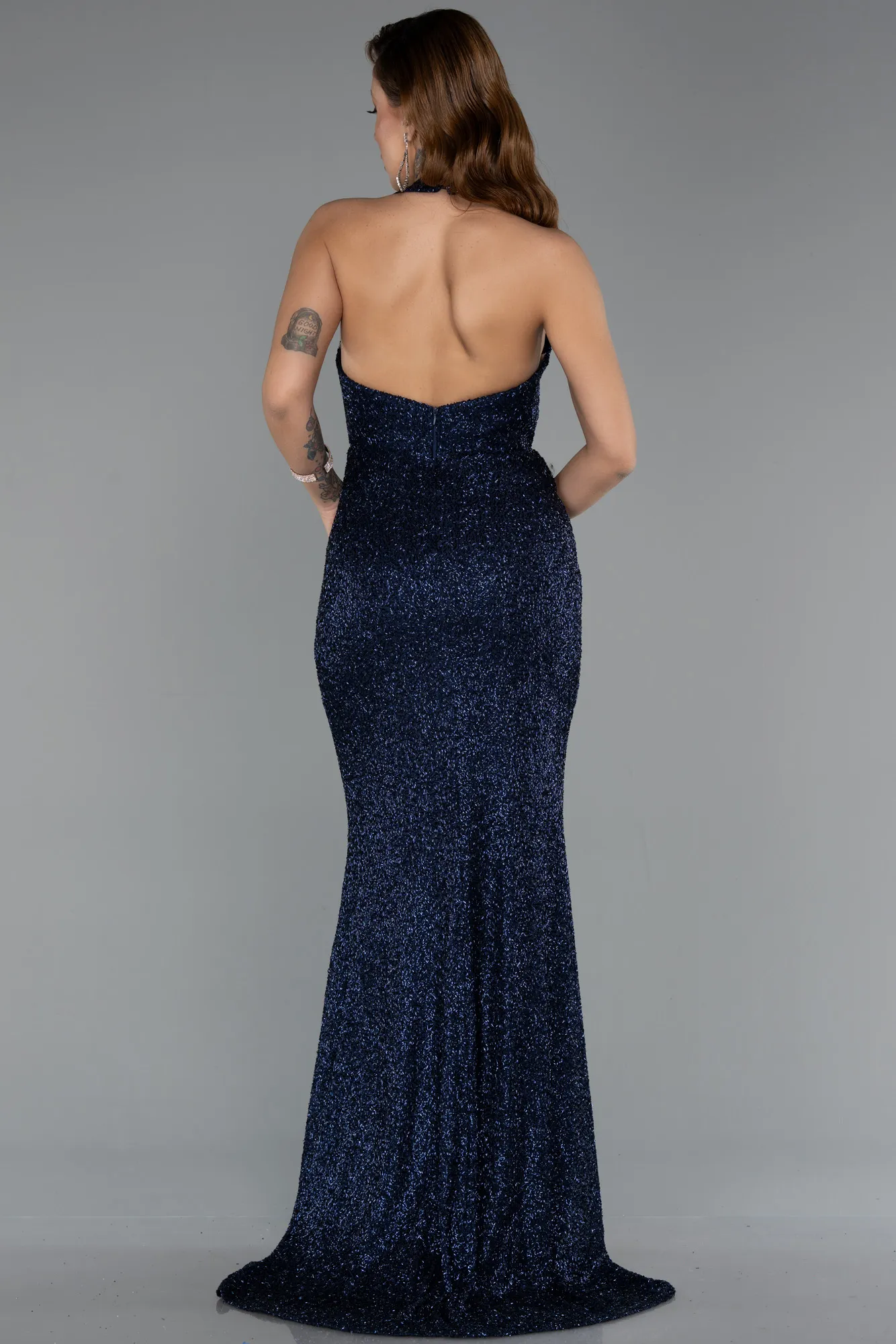 Navy Blue-Long Beaded Evening Dress ABU5403