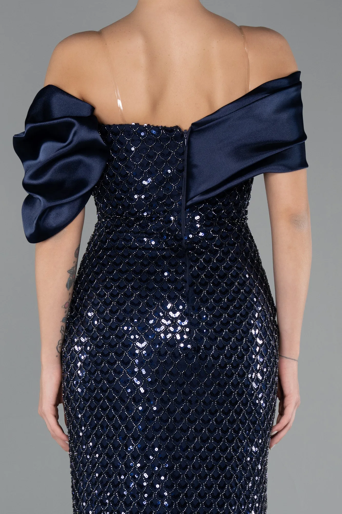 Navy Blue-Long Beaded Evening Dress ABU5434