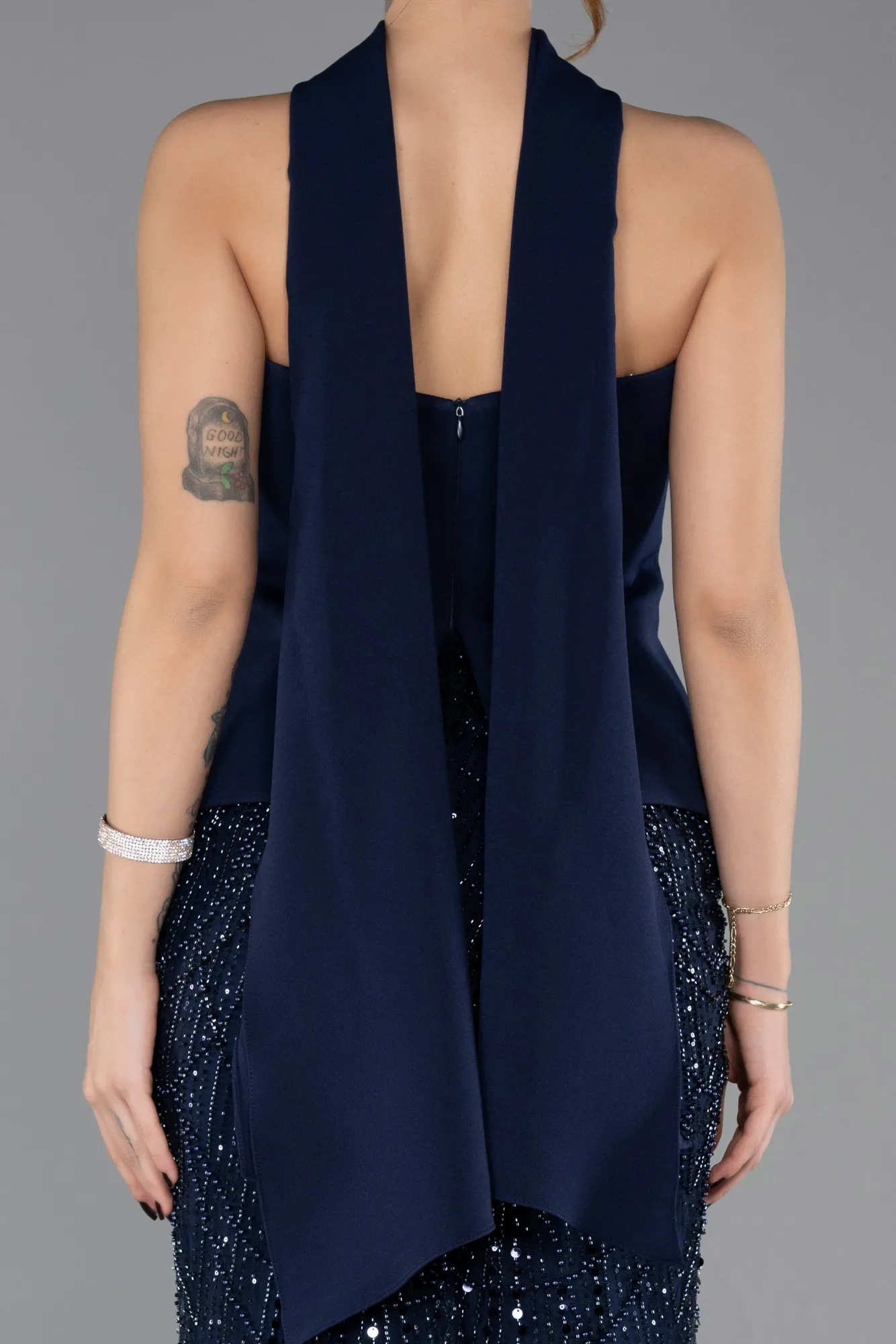 Navy Blue-Long Beaded Evening Dress ABU5508