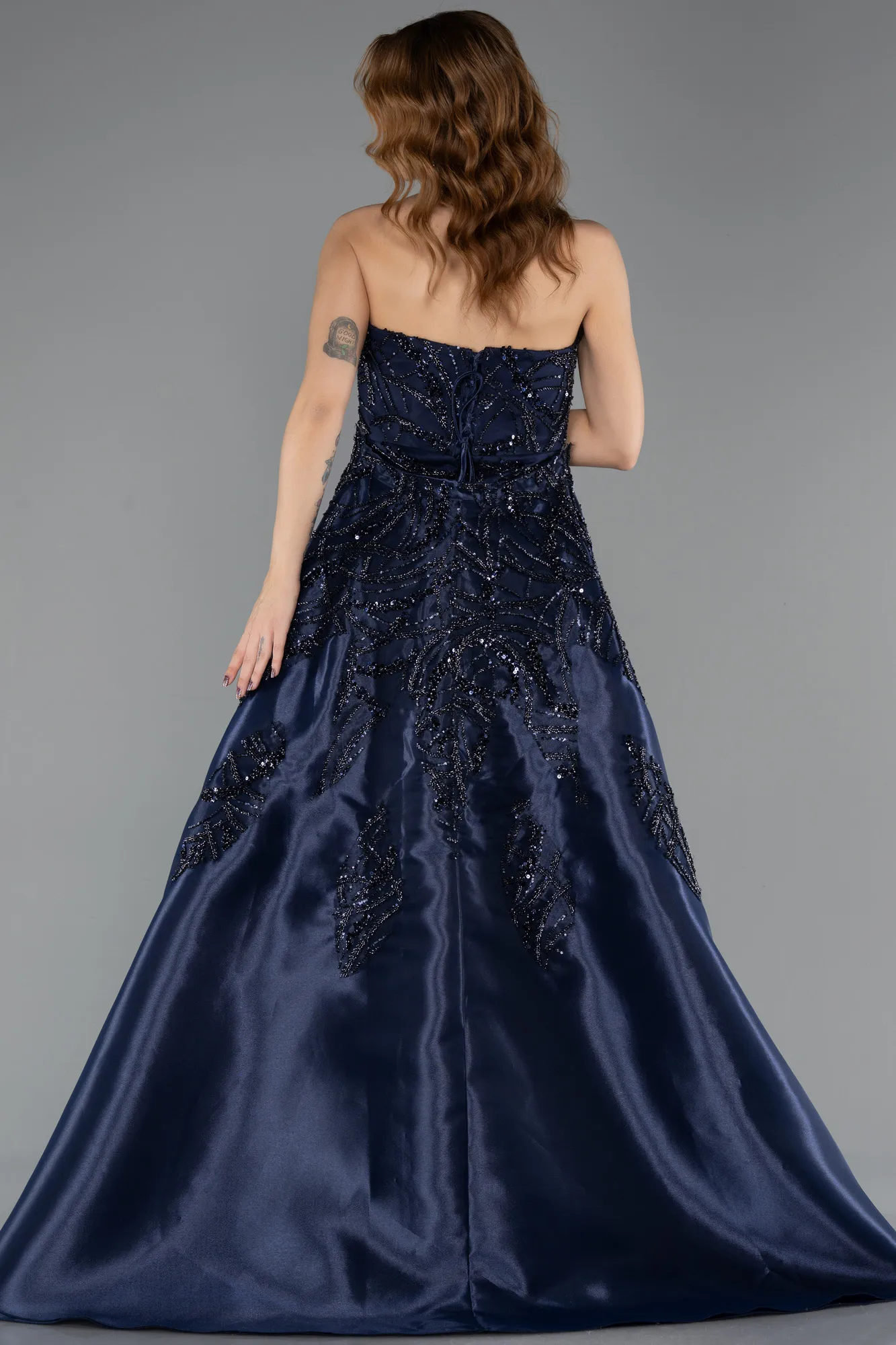Navy Blue-Long Beaded Evening Dress ABU5511