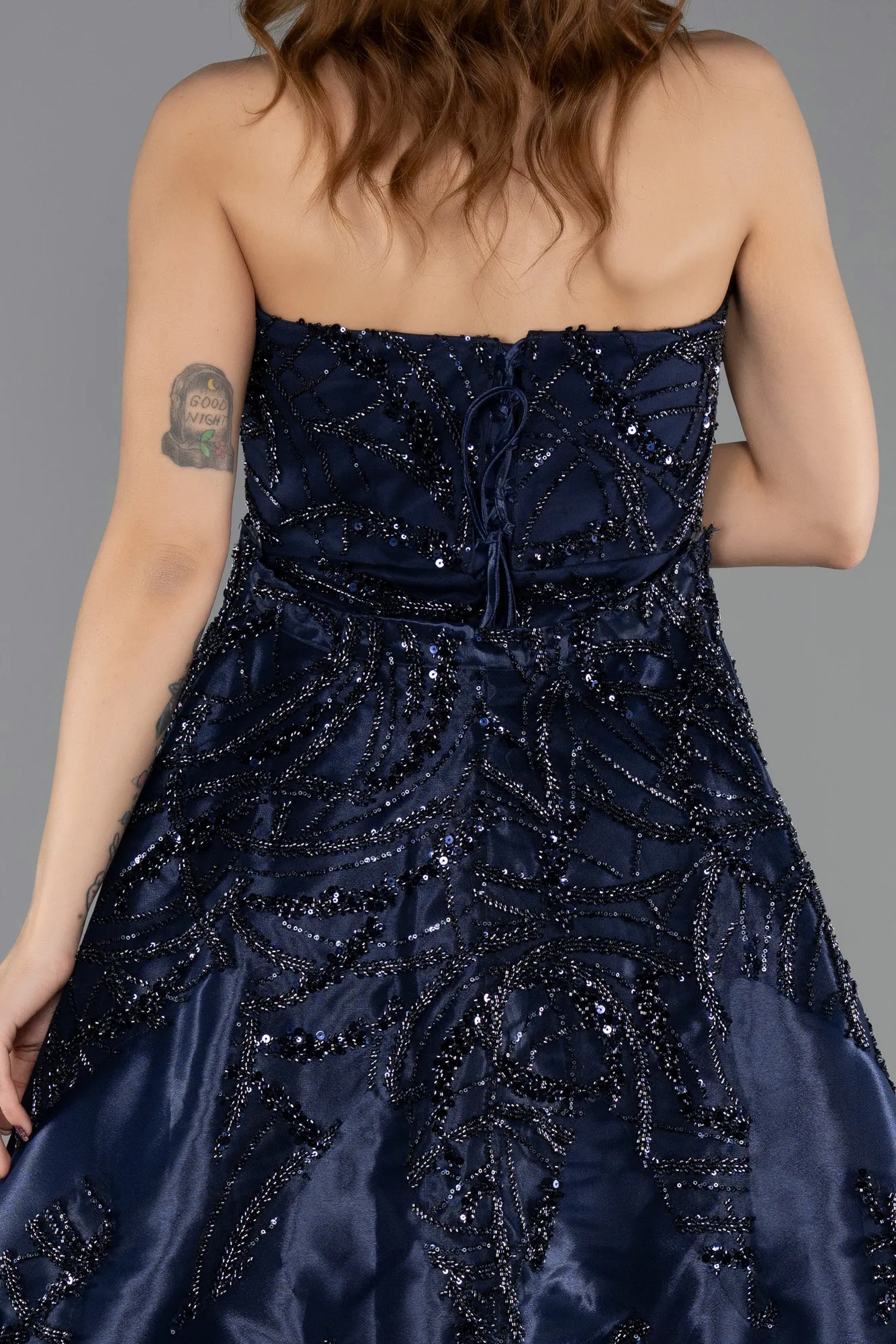 Navy Blue-Long Beaded Evening Dress ABU5511