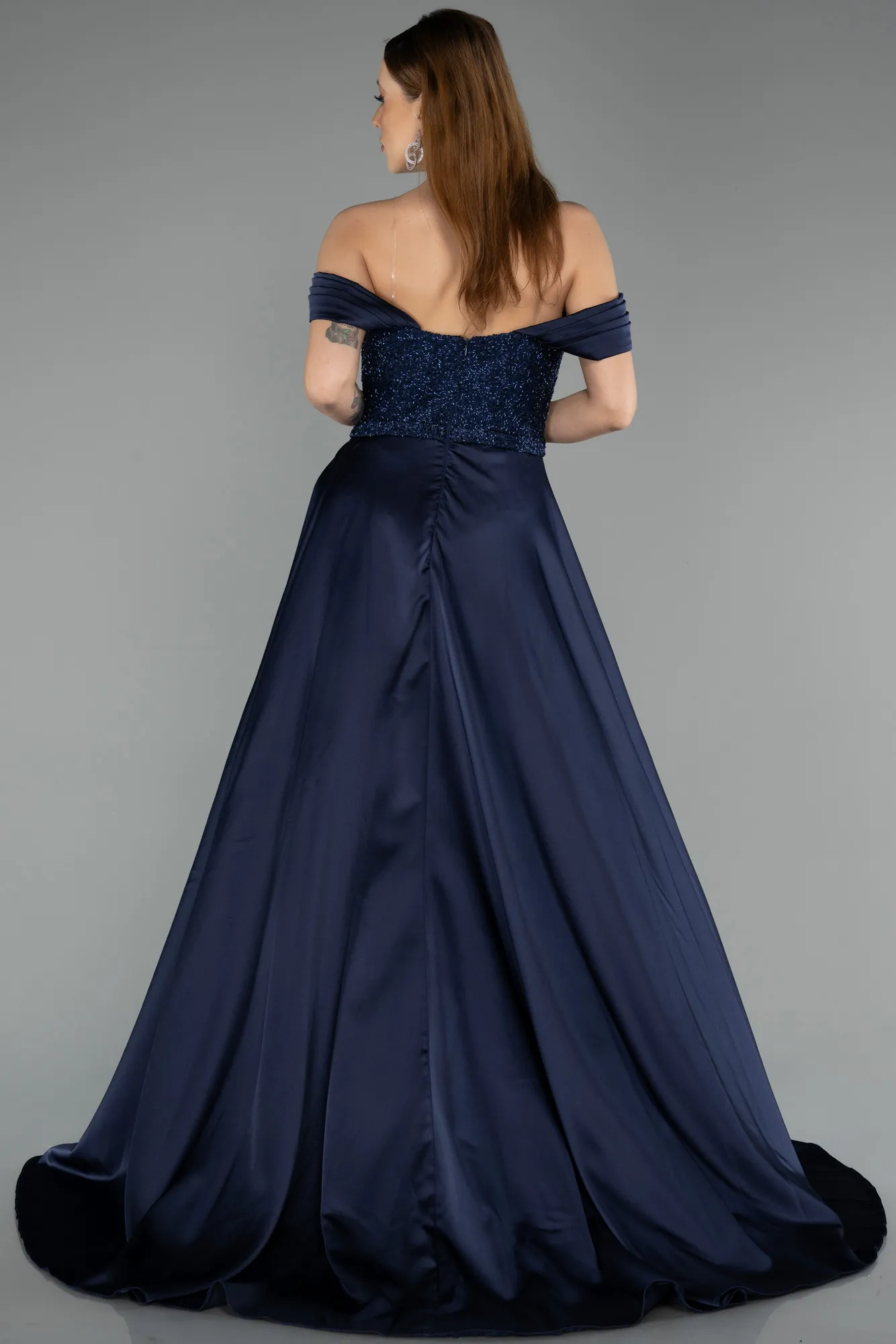 Navy Blue-Long Beaded Evening Dress ABU5542