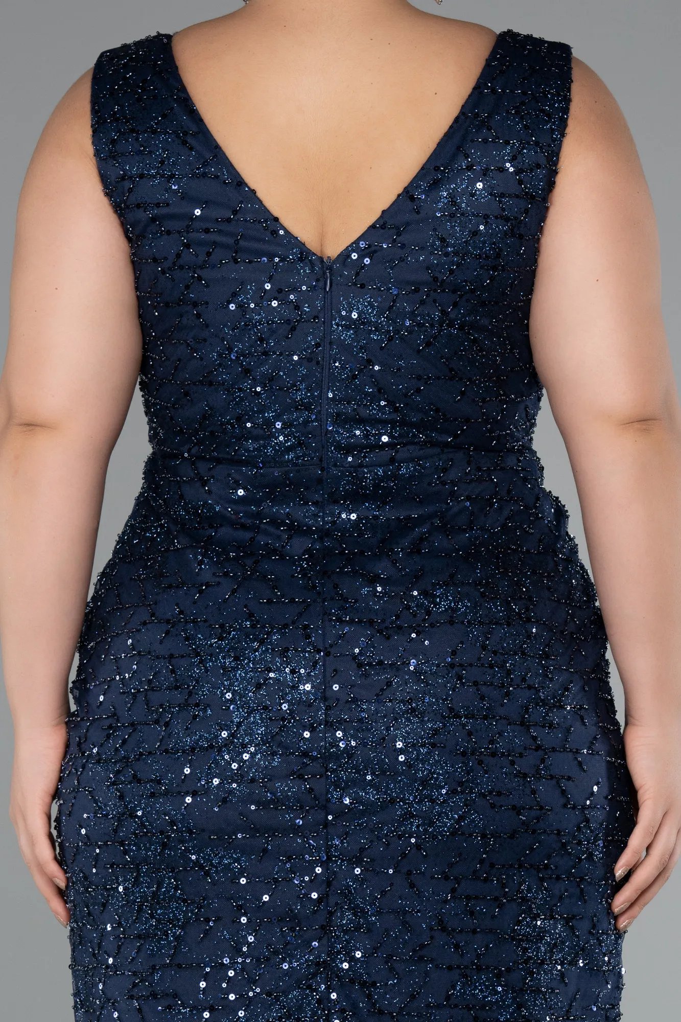 Navy Blue-Long Beaded Formal Plus Size Dress ABU5190