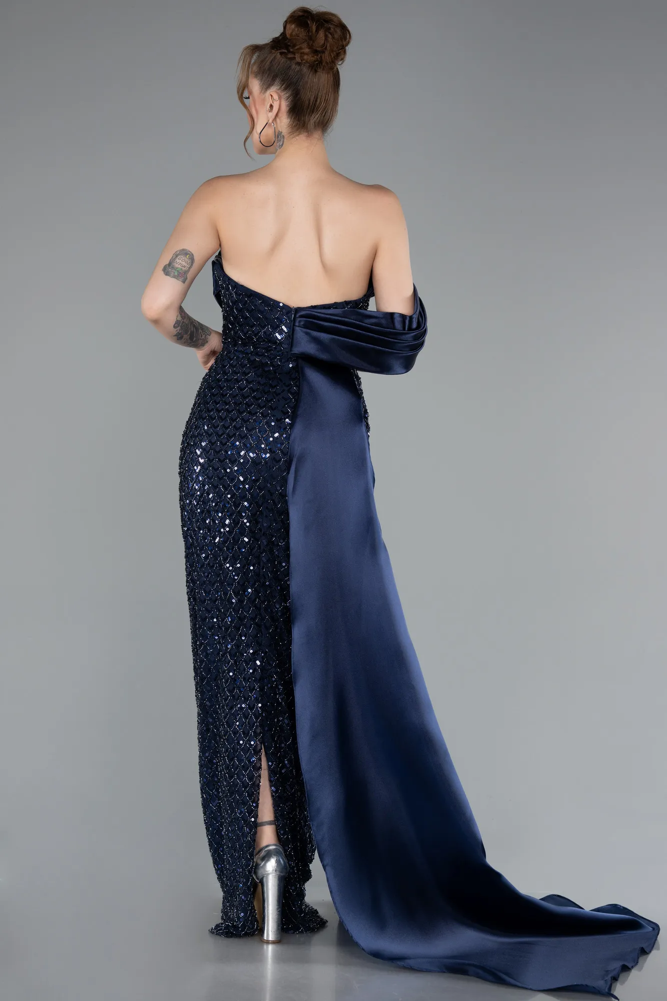 Navy Blue-Long Beaded Mermaid Evening Gown ABU4986