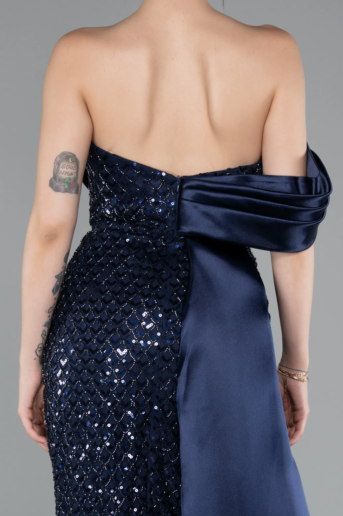 Navy Blue-Long Beaded Mermaid Evening Gown ABU4986