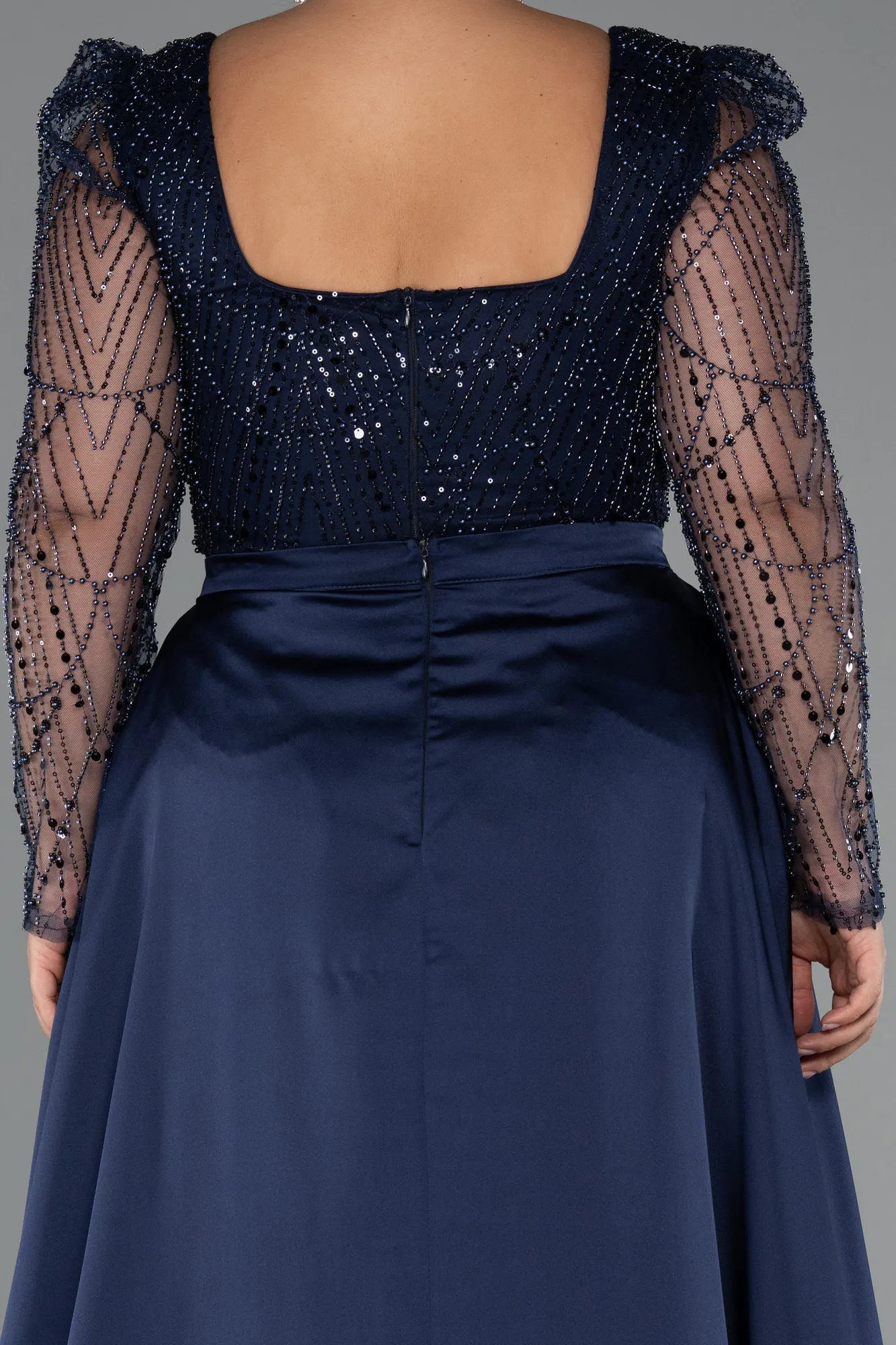 Navy Blue-Long Beaded Plus Size Engagement Dress ABU4761