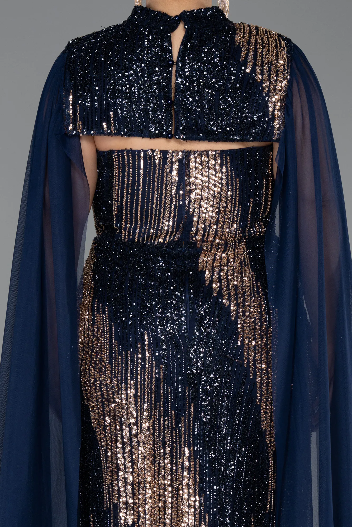 Navy Blue-Long Beaded Plus Size Engagement Dress ABU5505