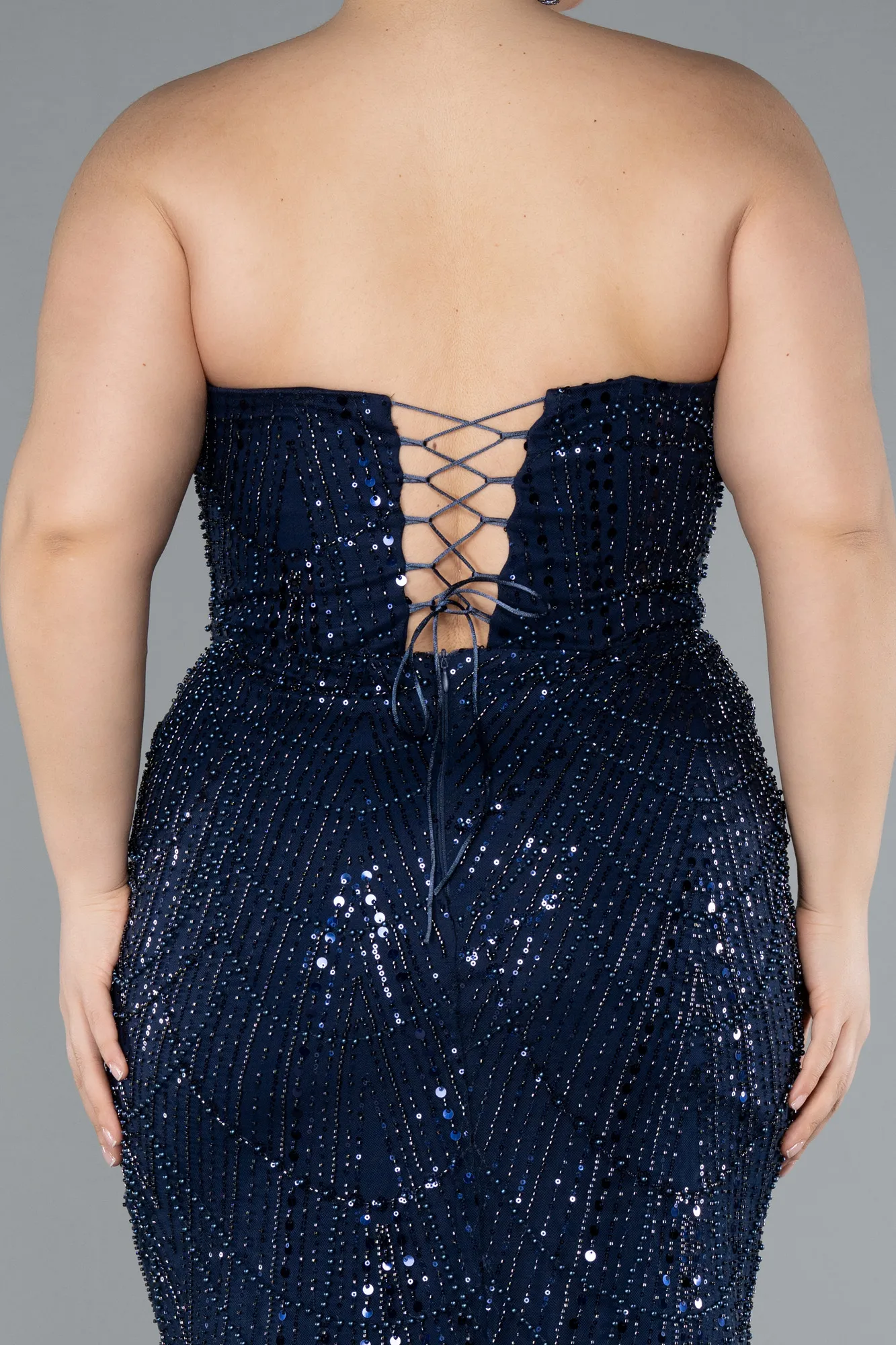 Navy Blue-Long Beaded Plus Size Evening Dress ABU4789