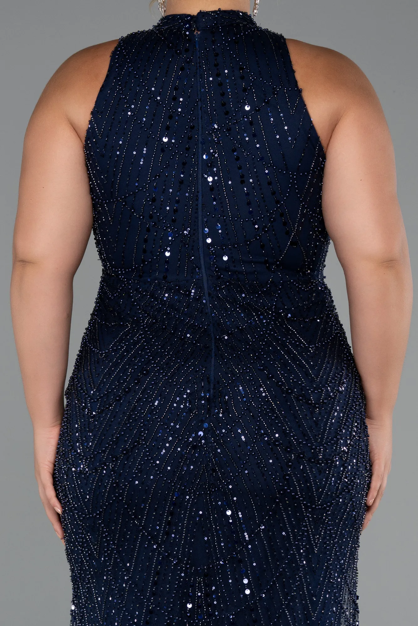 Navy Blue-Long Beaded Plus Size Evening Dress ABU5063