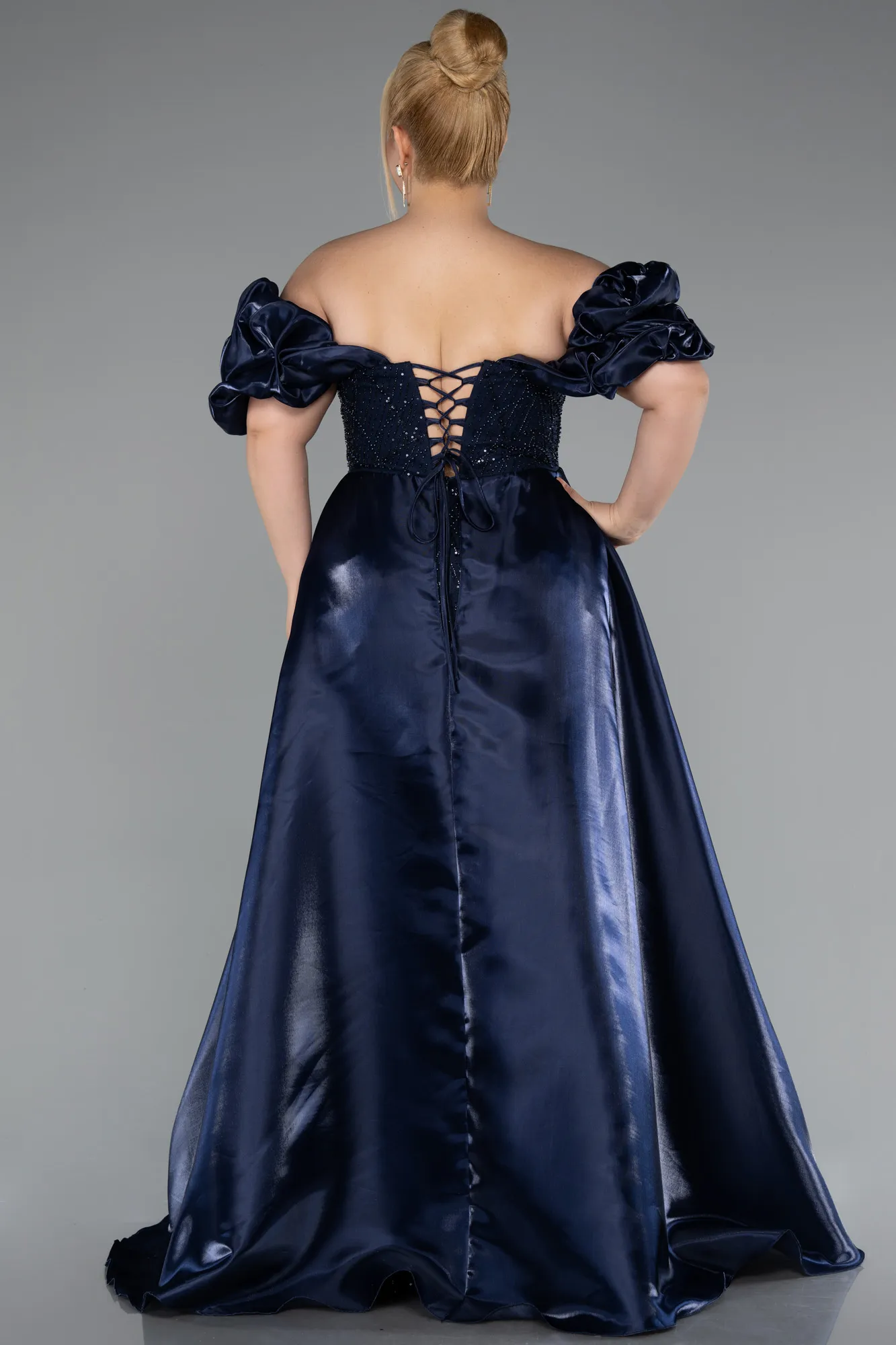 Navy Blue-Long Beaded Plus Size Evening Dress ABU5155