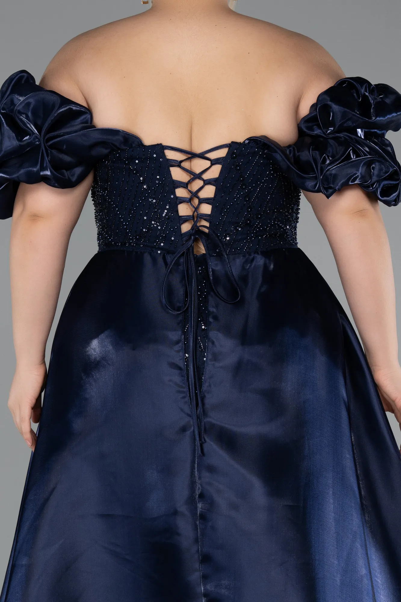 Navy Blue-Long Beaded Plus Size Evening Dress ABU5155