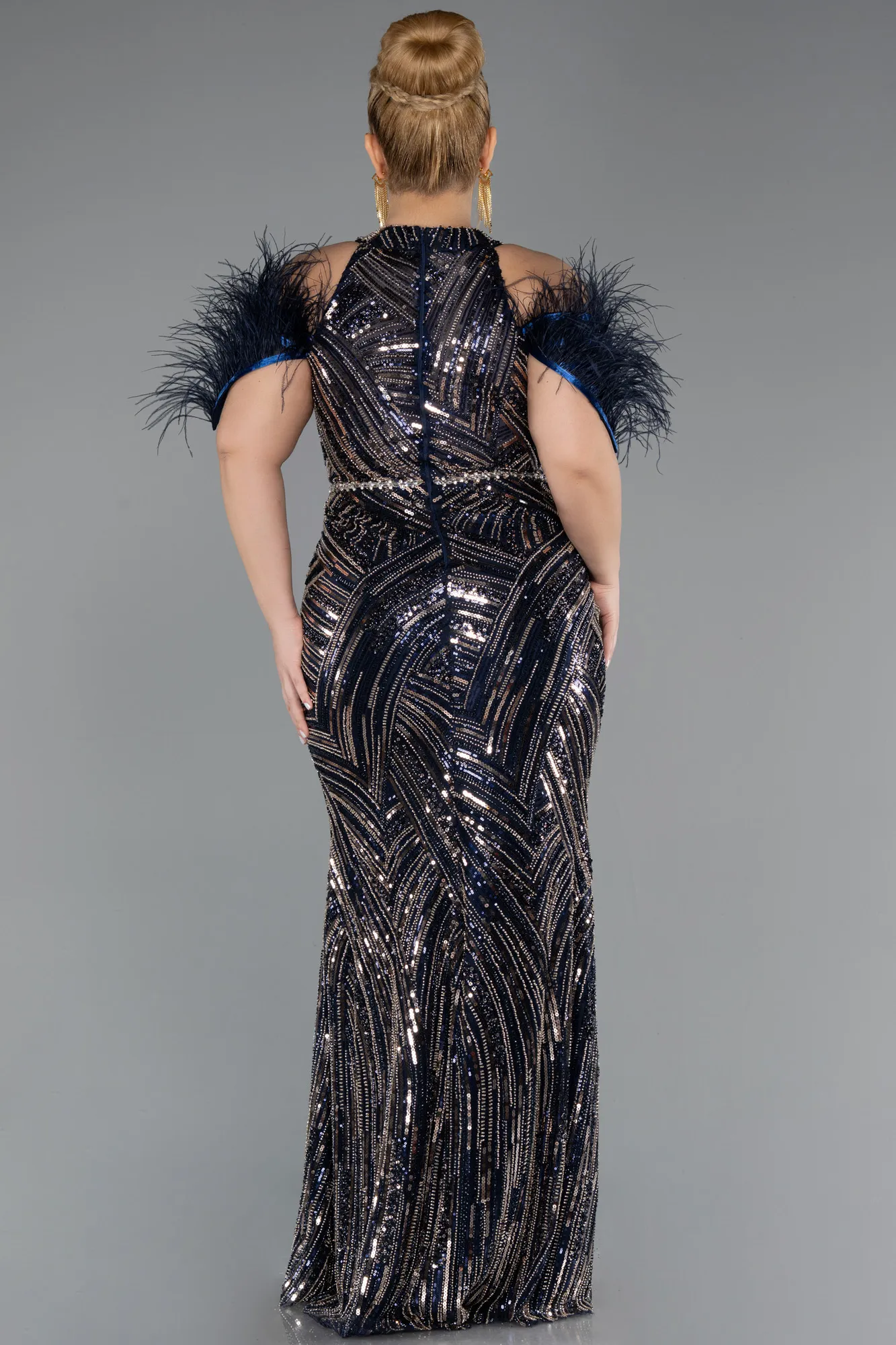Navy Blue-Long Beaded Plus Size Evening Dress ABU5540