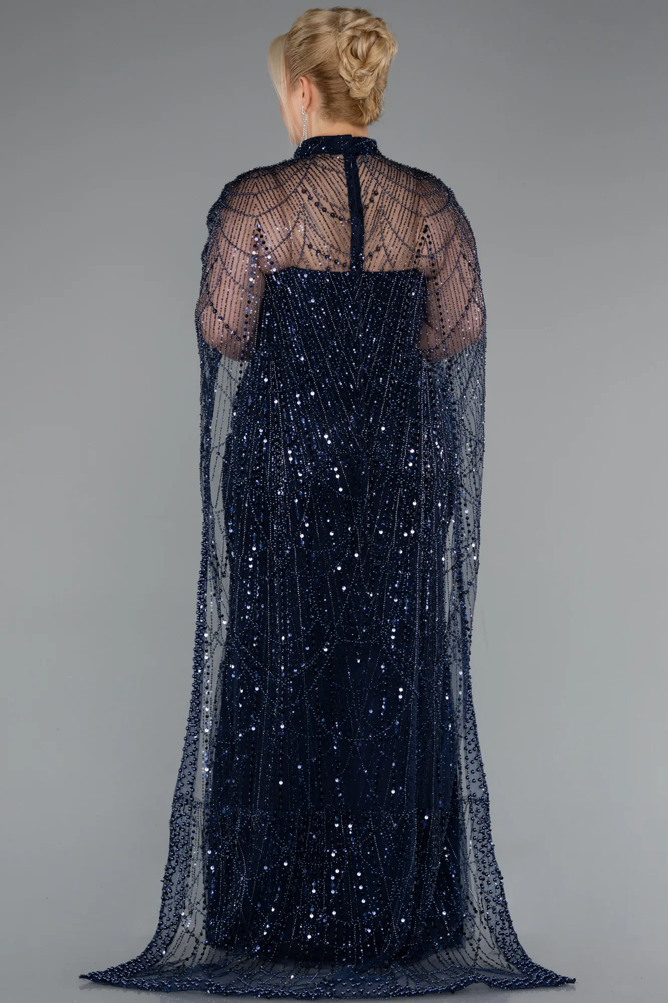 Navy Blue-Long Beaded Plus Size Evening Gown ABU5010