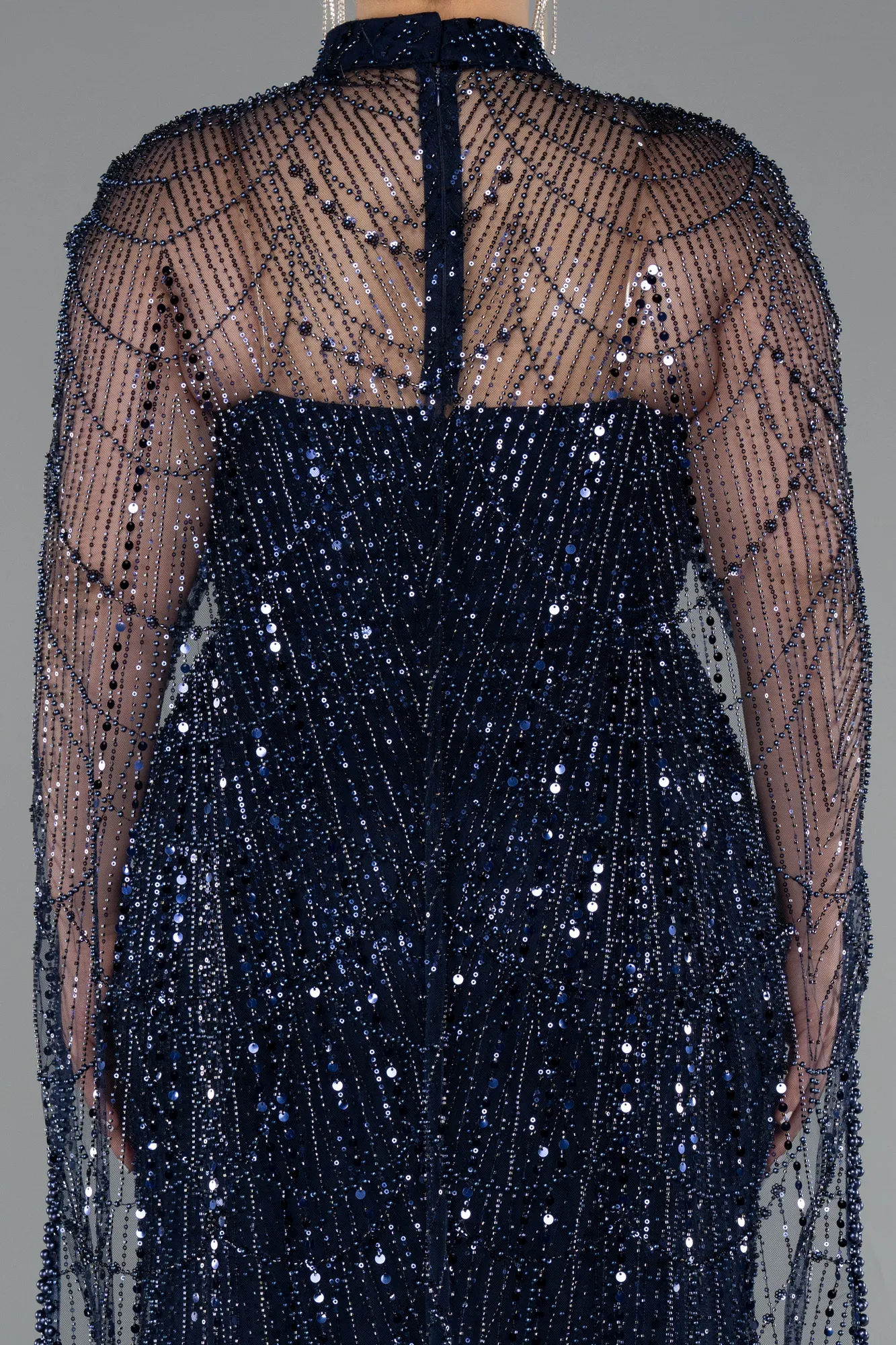 Navy Blue-Long Beaded Plus Size Evening Gown ABU5010