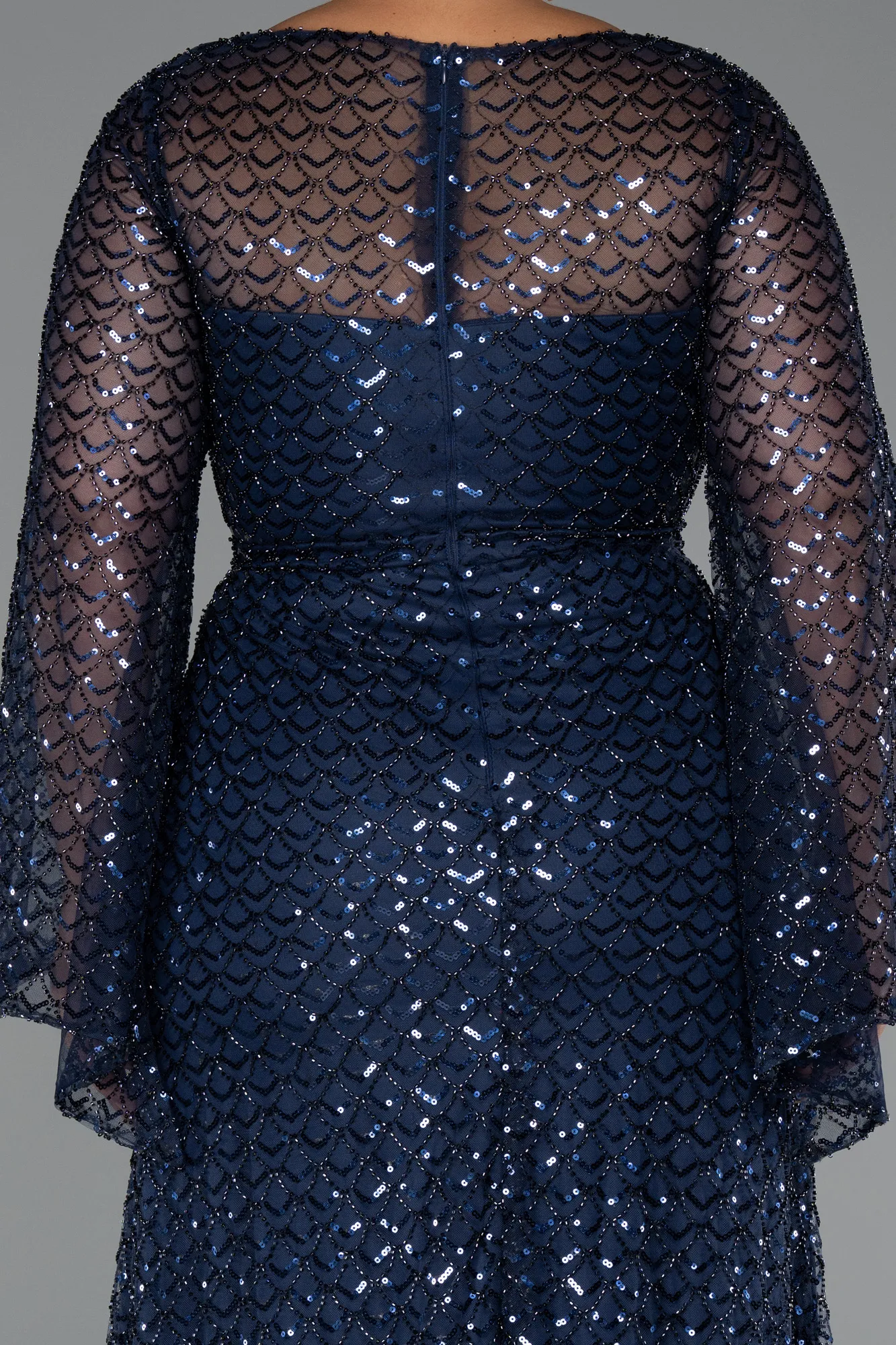 Navy Blue-Long Beaded Plus Size Evening Gown ABU5243