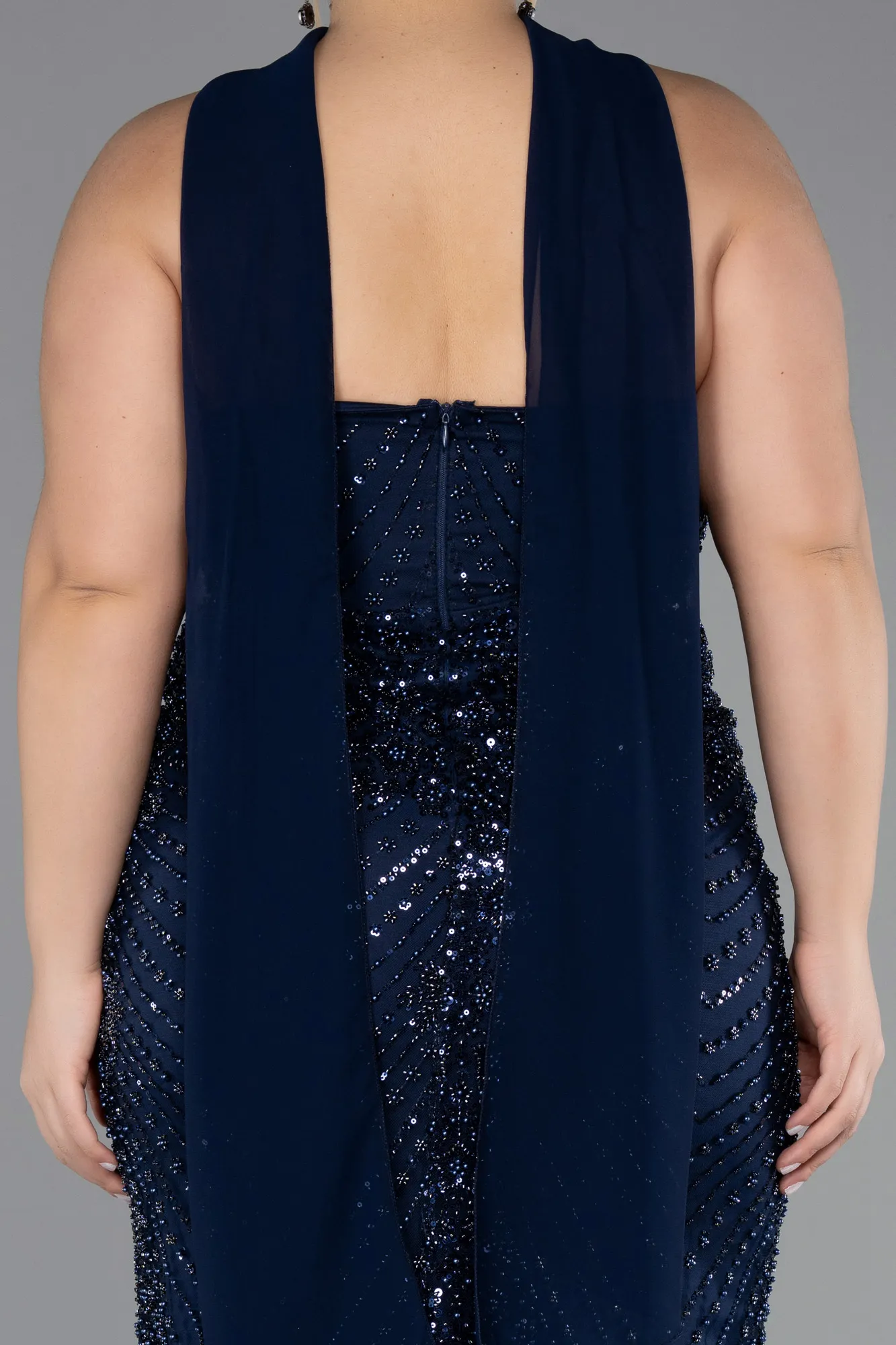 Navy Blue-Long Beaded Plus Size Evening Gown ABU5495