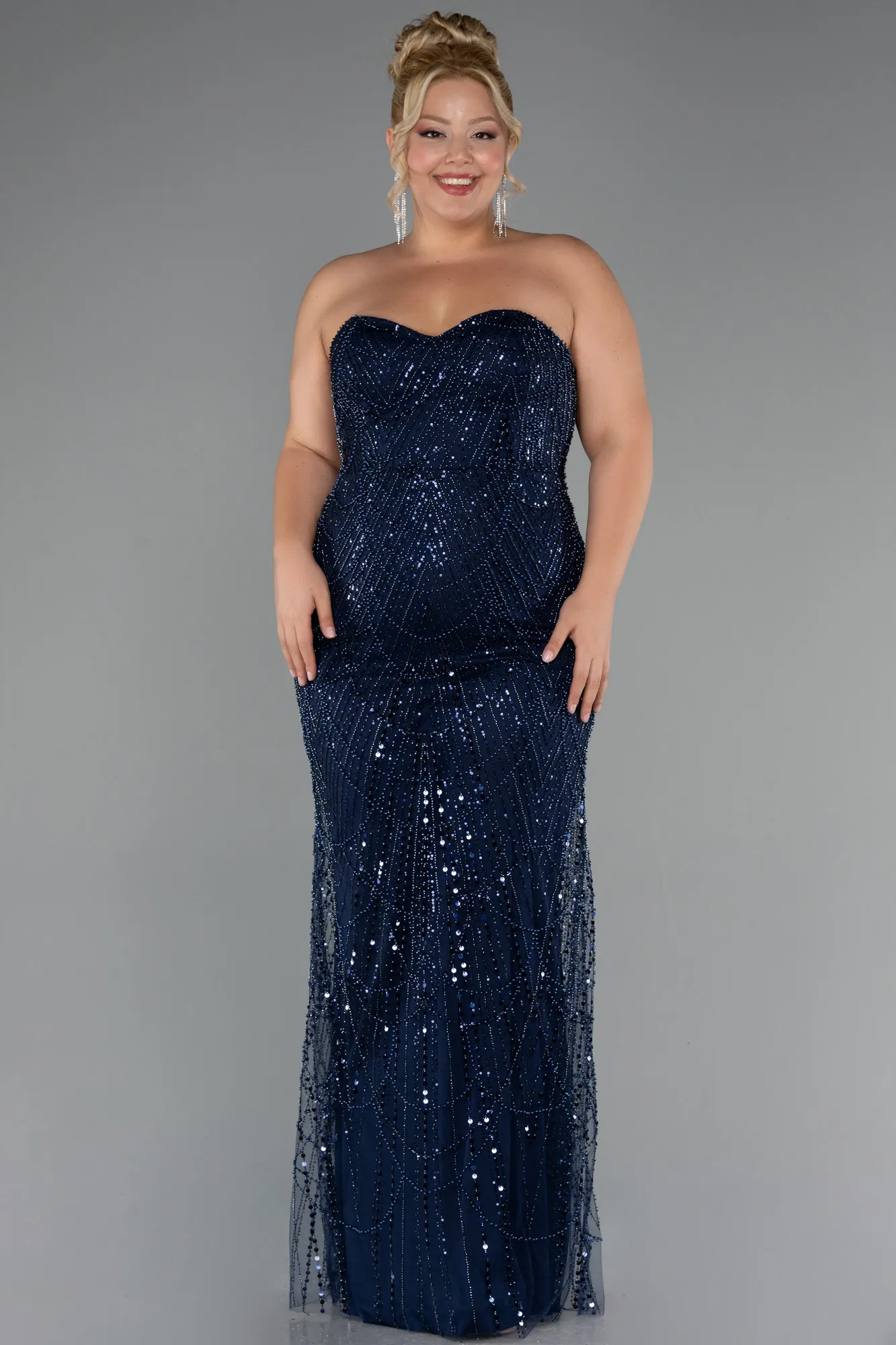 Navy Blue-Long Beaded Plus Size Wedding Dress ABU5328