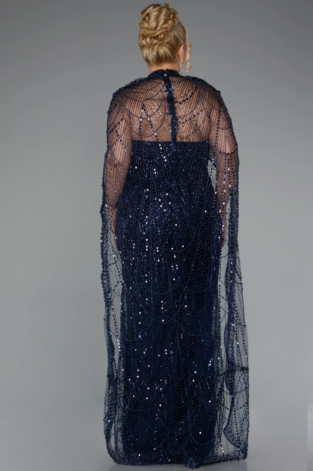 Navy Blue-Long Beaded Plus Size Wedding Dress ABU5328