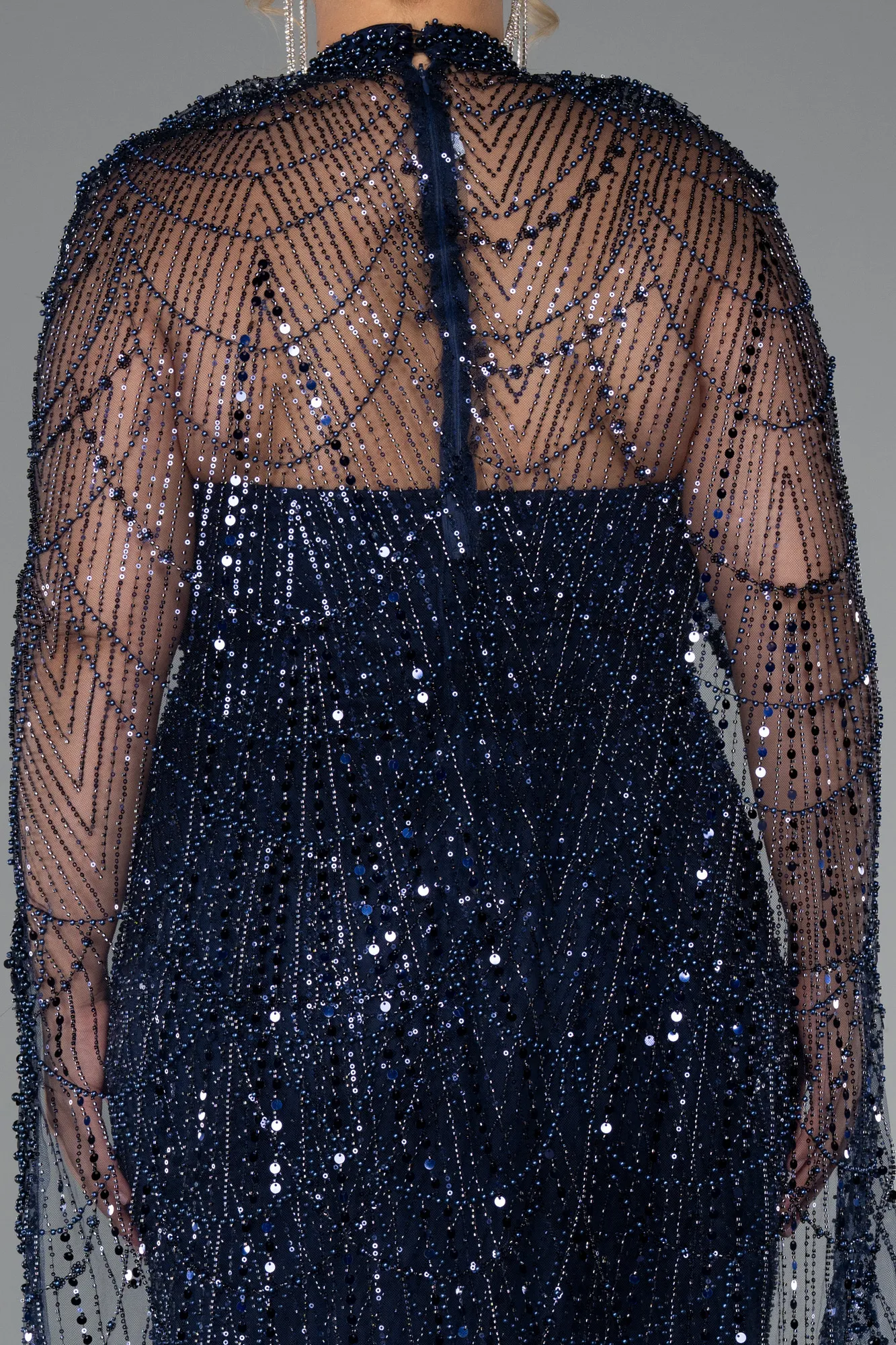 Navy Blue-Long Beaded Plus Size Wedding Dress ABU5328