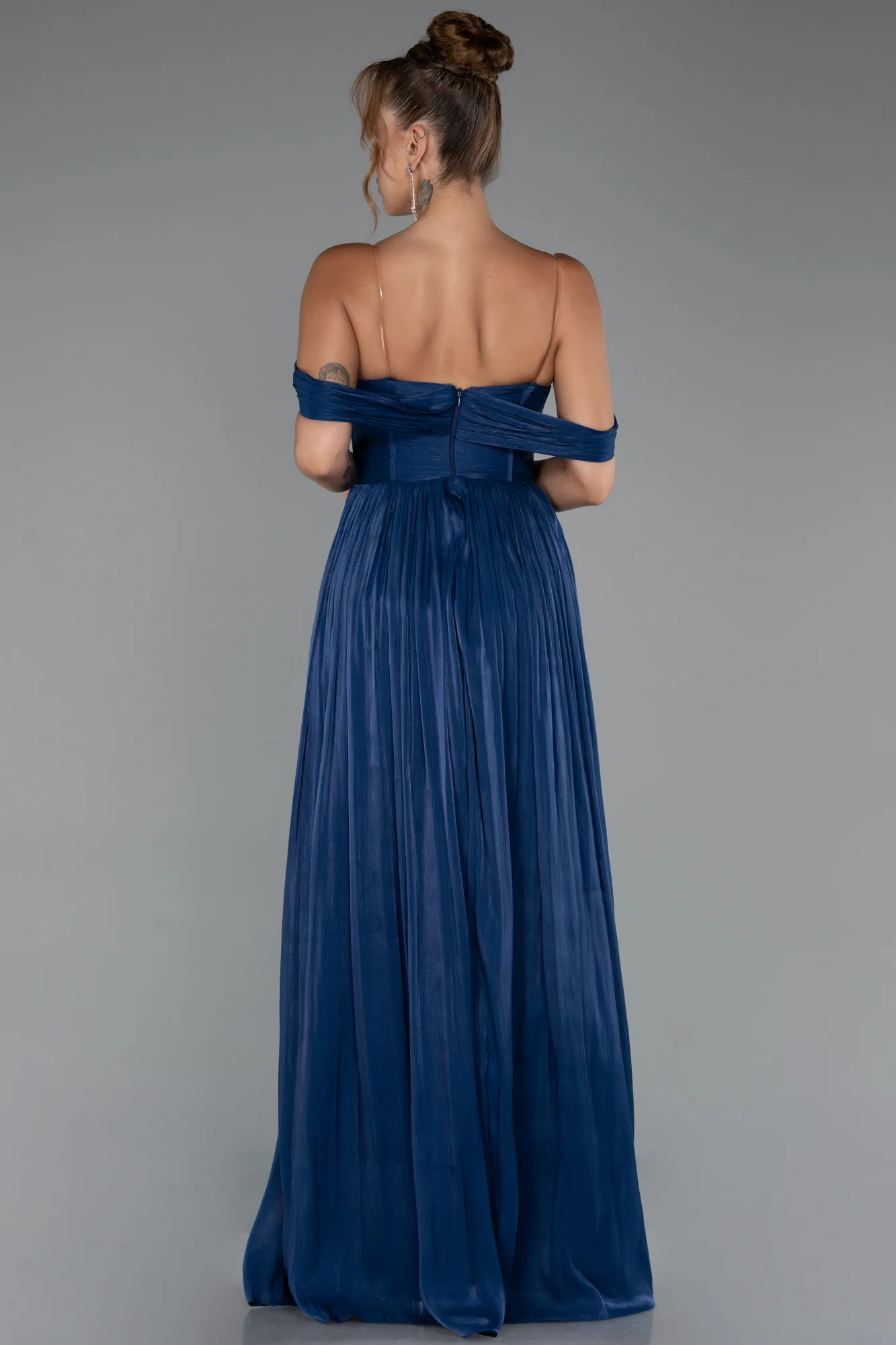 Navy Blue-Long Chiffon Cocktail Dress ABU5283