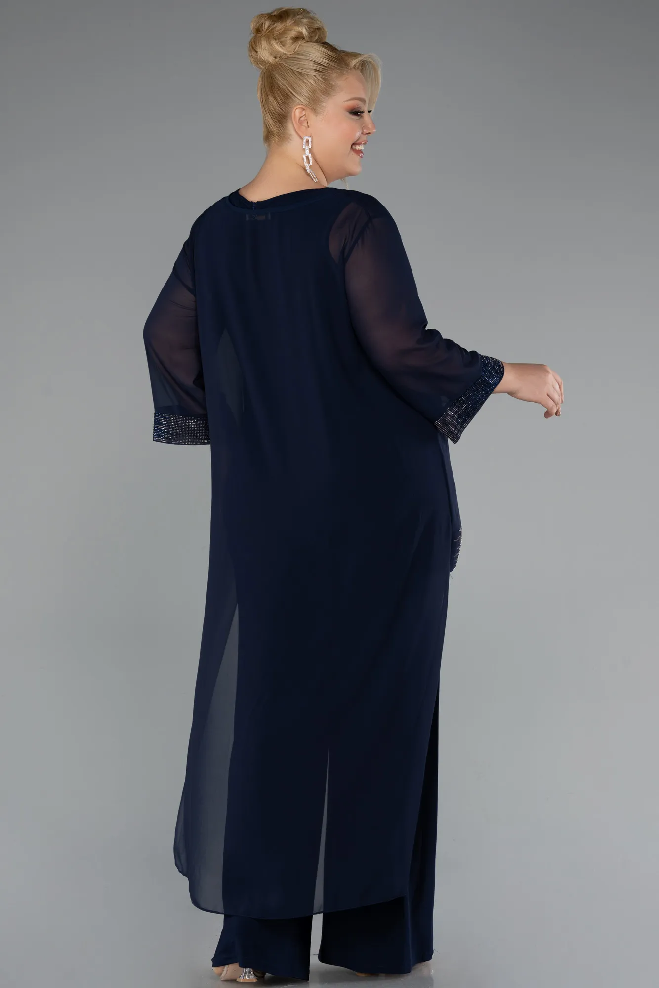 Navy Blue-Long Chiffon Evening Dress ABT083