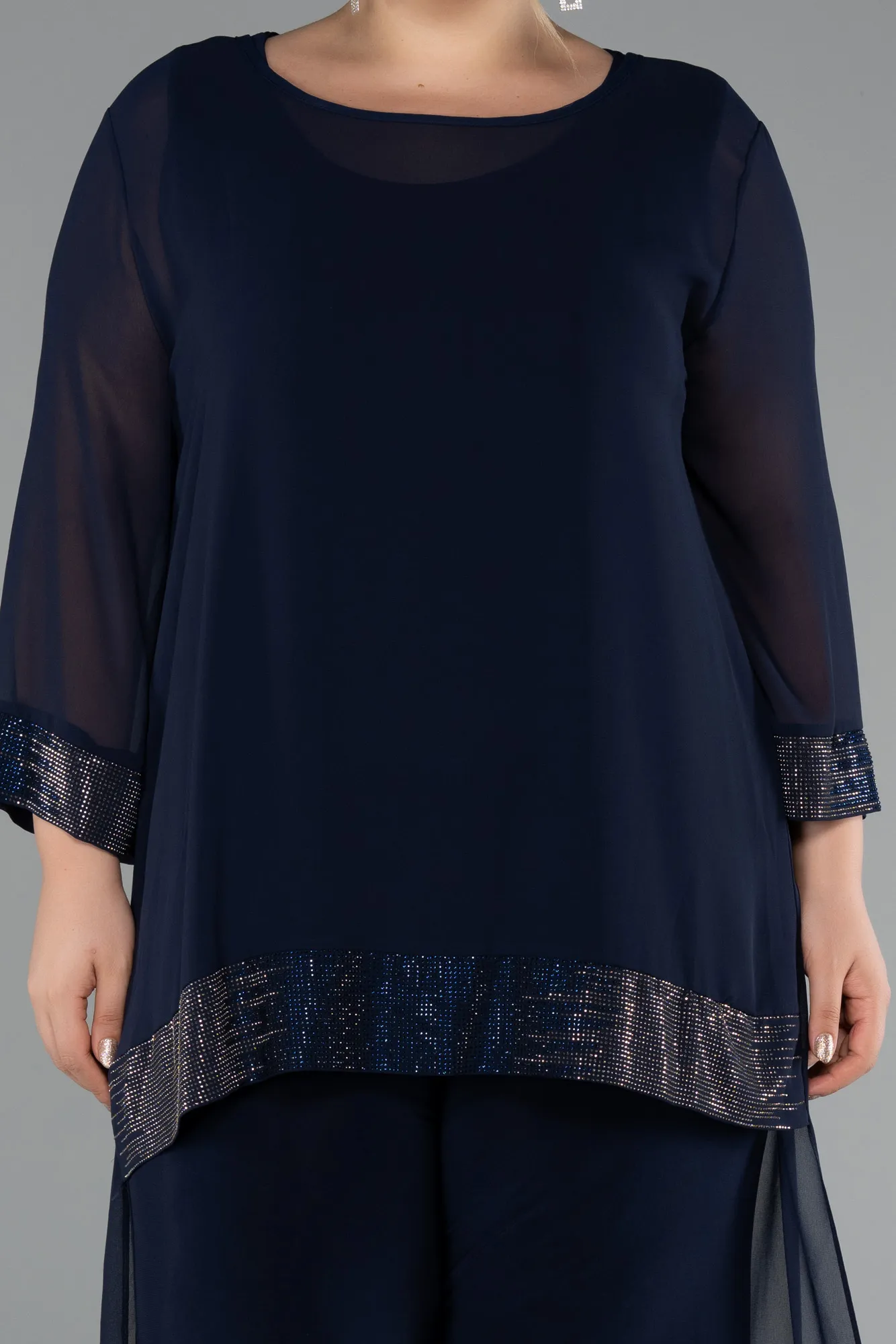 Navy Blue-Long Chiffon Evening Dress ABT083