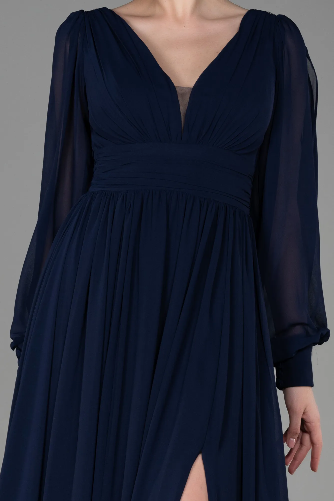 Navy Blue-Long Chiffon Evening Dress ABU1702