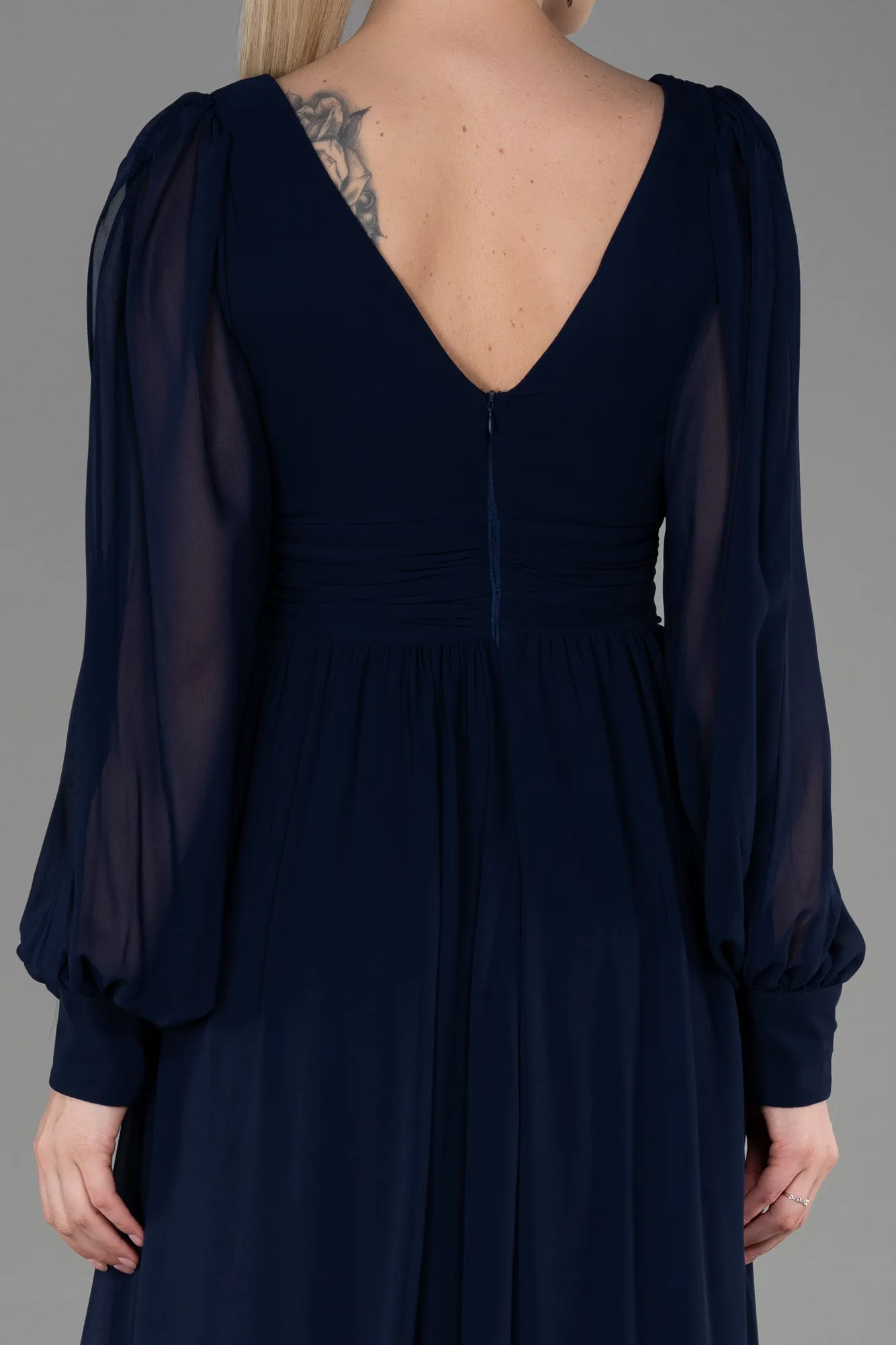 Navy Blue-Long Chiffon Evening Dress ABU1702