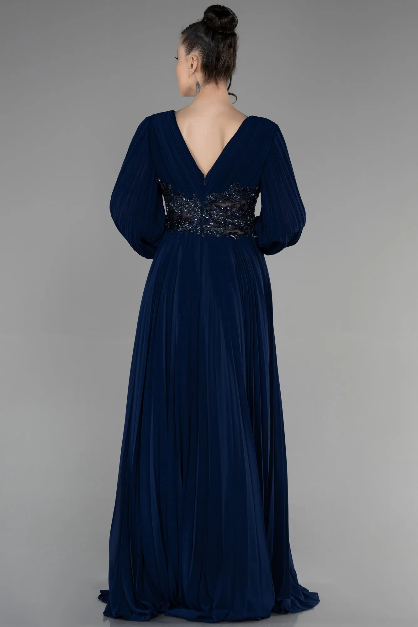 Navy Blue-Long Chiffon Evening Dress ABU2183