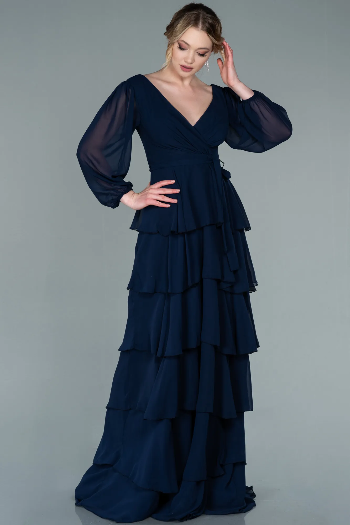 Navy Blue-Long Chiffon Evening Dress ABU2322