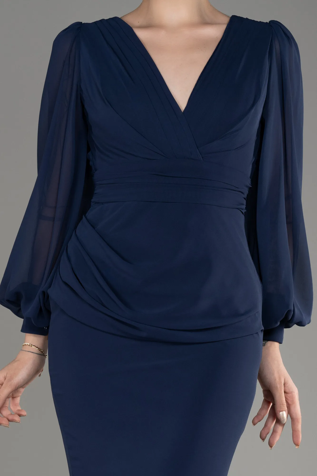 Navy Blue-Long Chiffon Evening Dress ABU2818