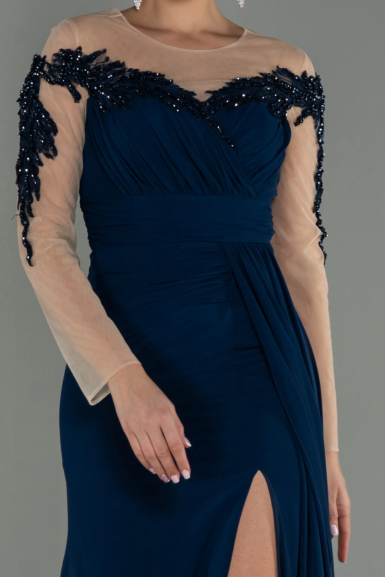 Navy Blue-Long Chiffon Evening Dress ABU3012