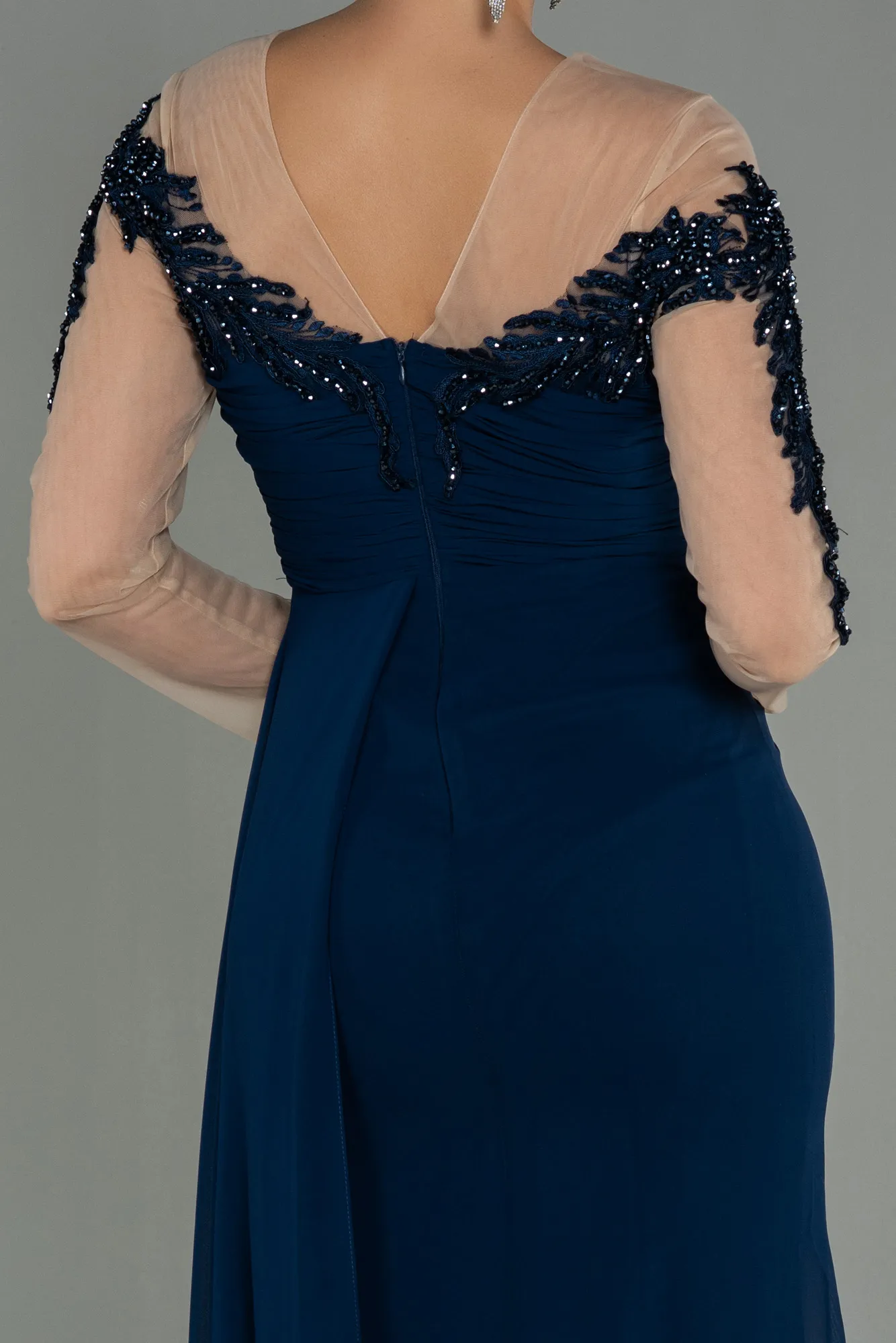 Navy Blue-Long Chiffon Evening Dress ABU3012