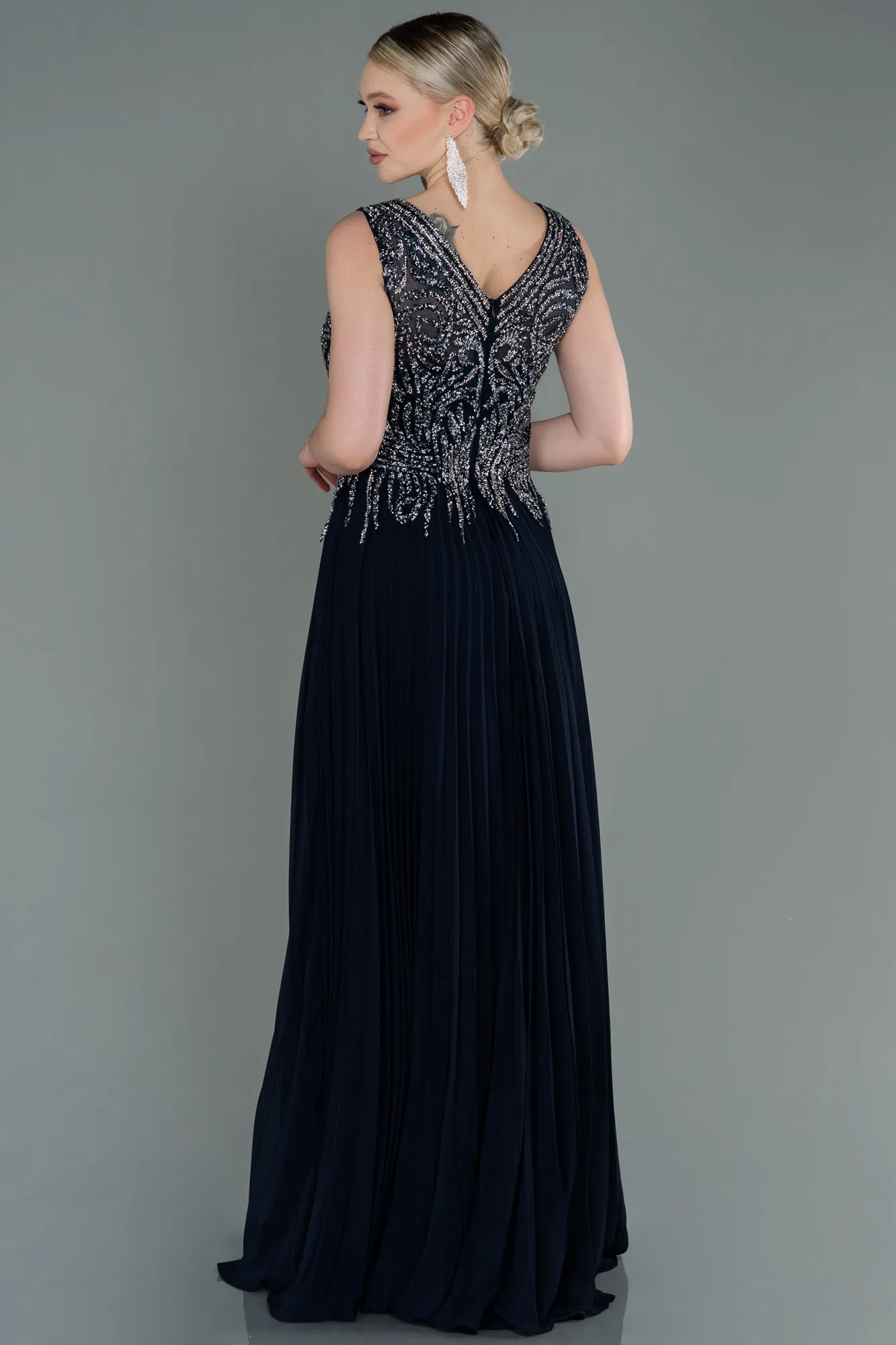 Navy Blue-Long Chiffon Evening Dress ABU3142