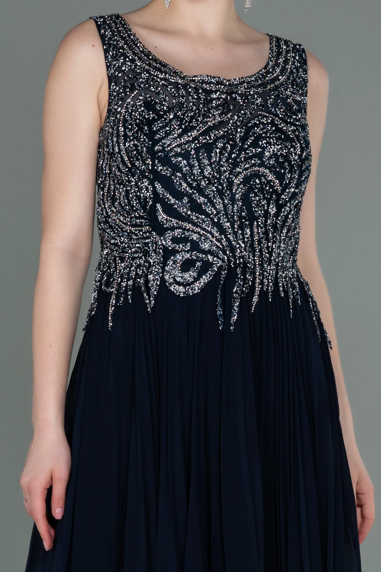 Navy Blue-Long Chiffon Evening Dress ABU3142