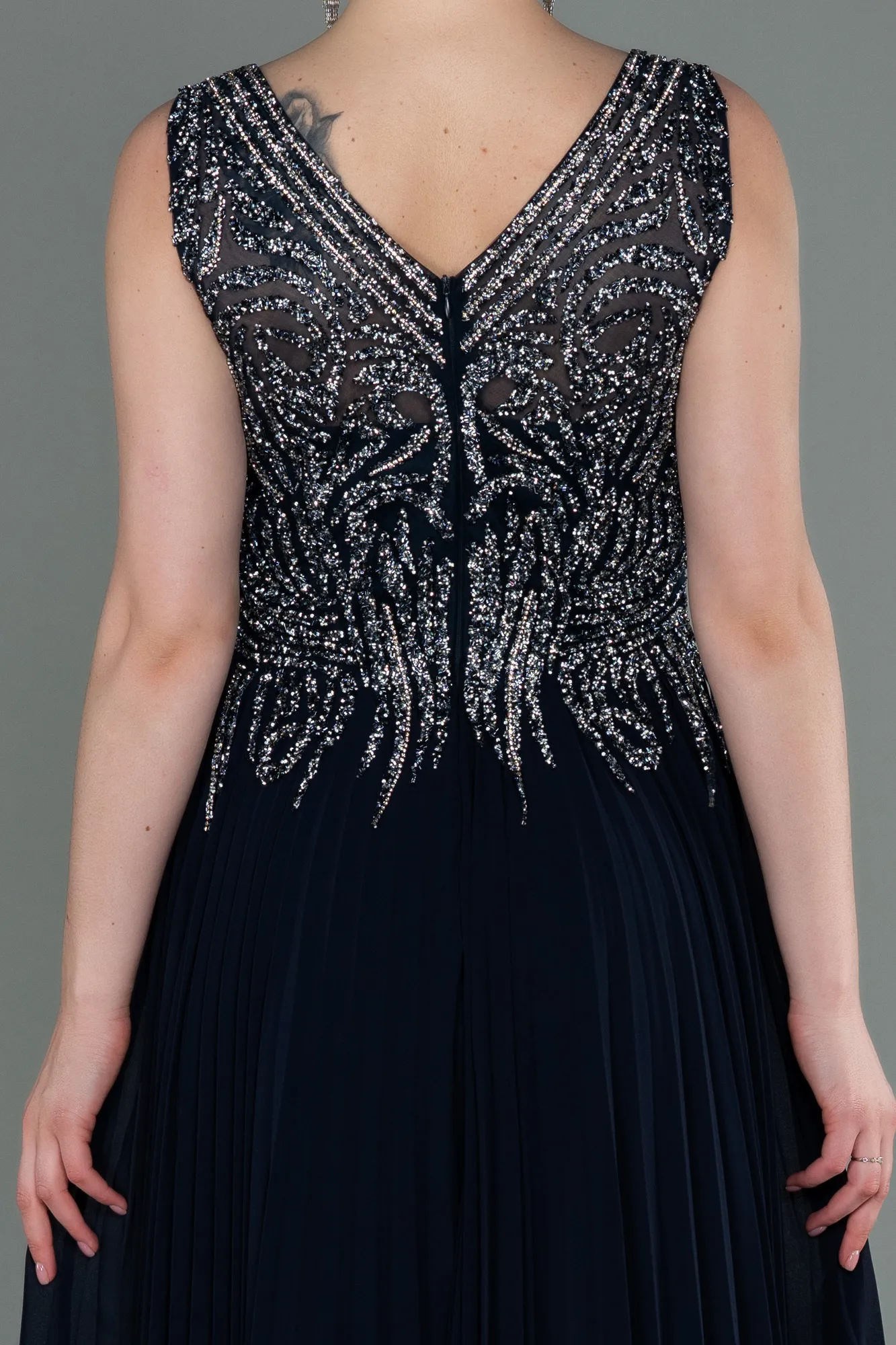 Navy Blue-Long Chiffon Evening Dress ABU3142