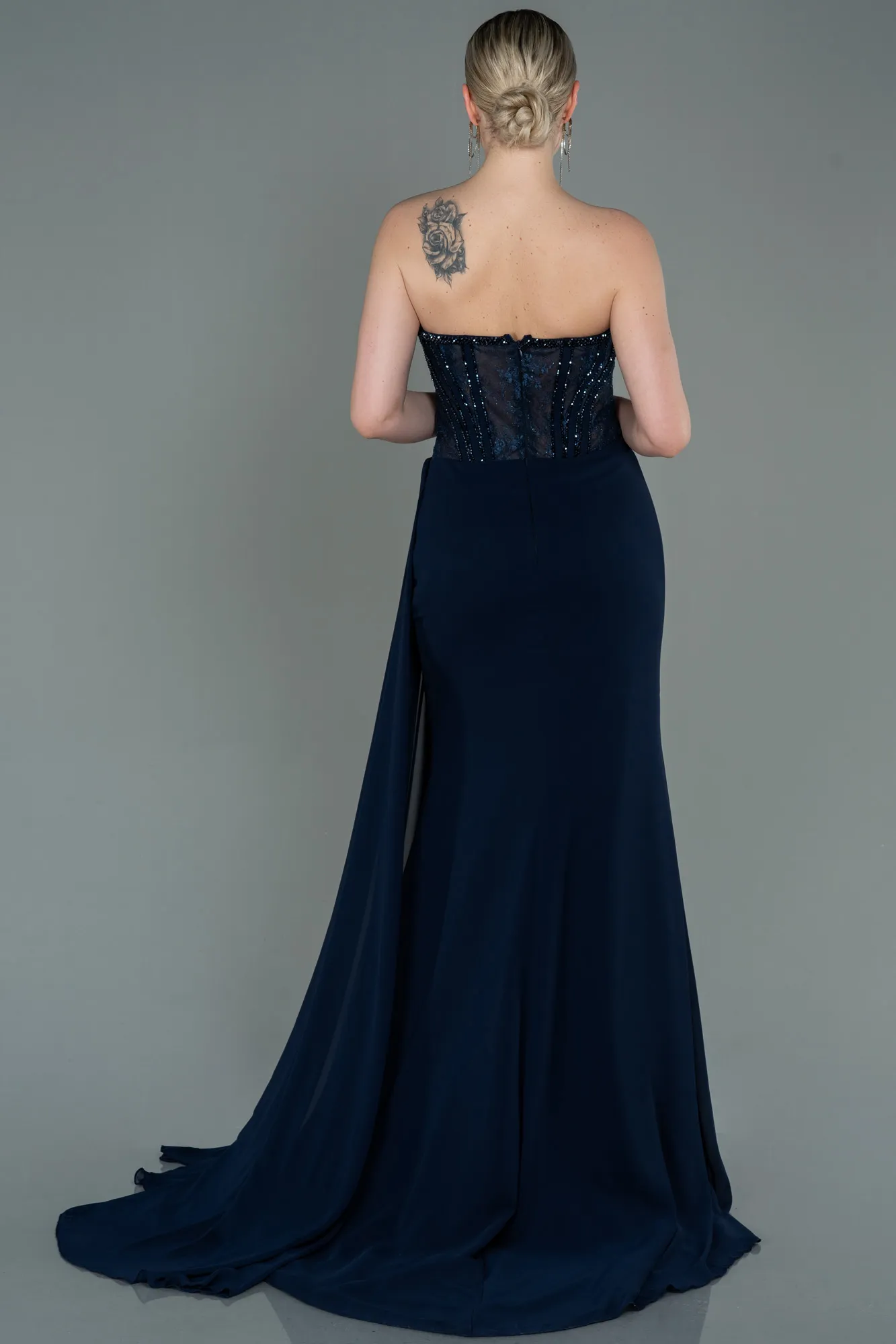 Navy Blue-Long Chiffon Evening Dress ABU3145