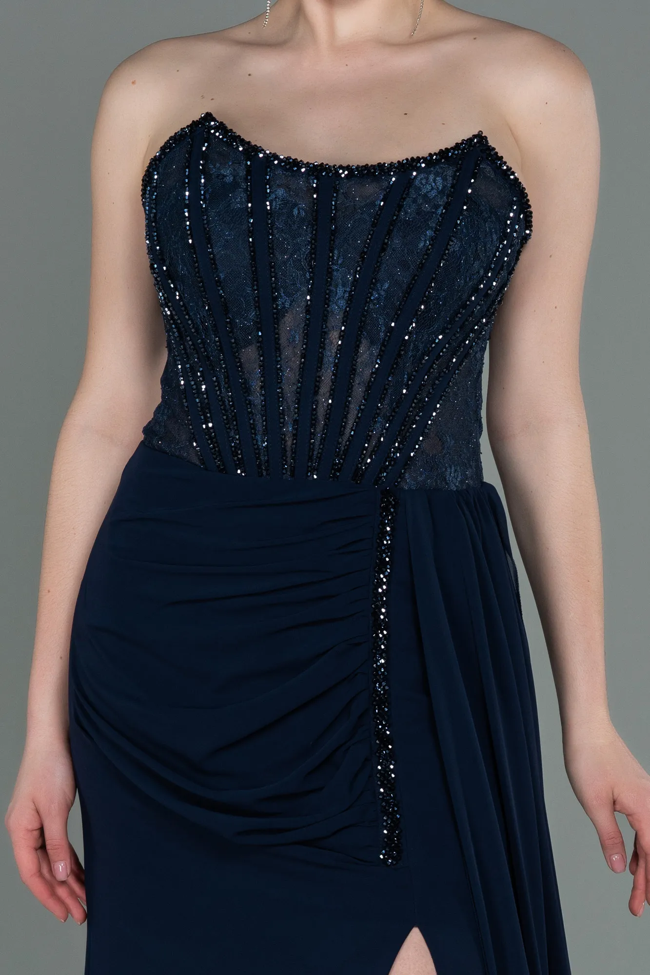 Navy Blue-Long Chiffon Evening Dress ABU3145