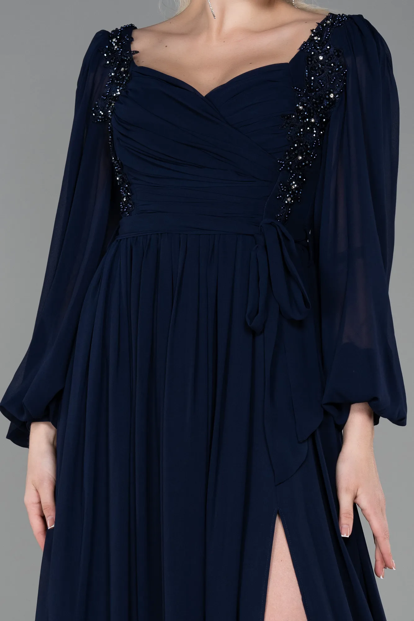 Navy Blue-Long Chiffon Evening Dress ABU3243